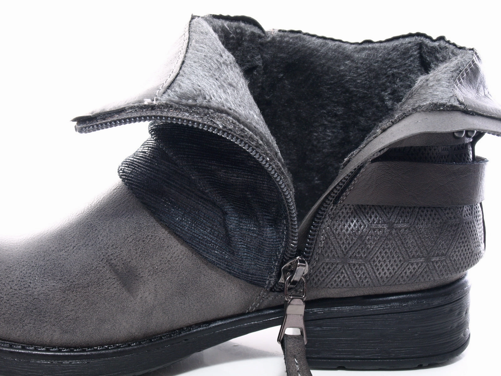 Damen Stiefeletten Biker Boots Outdoor Winterboots warm gefttert Grey # 283 Unisa Stiefeletten Flach