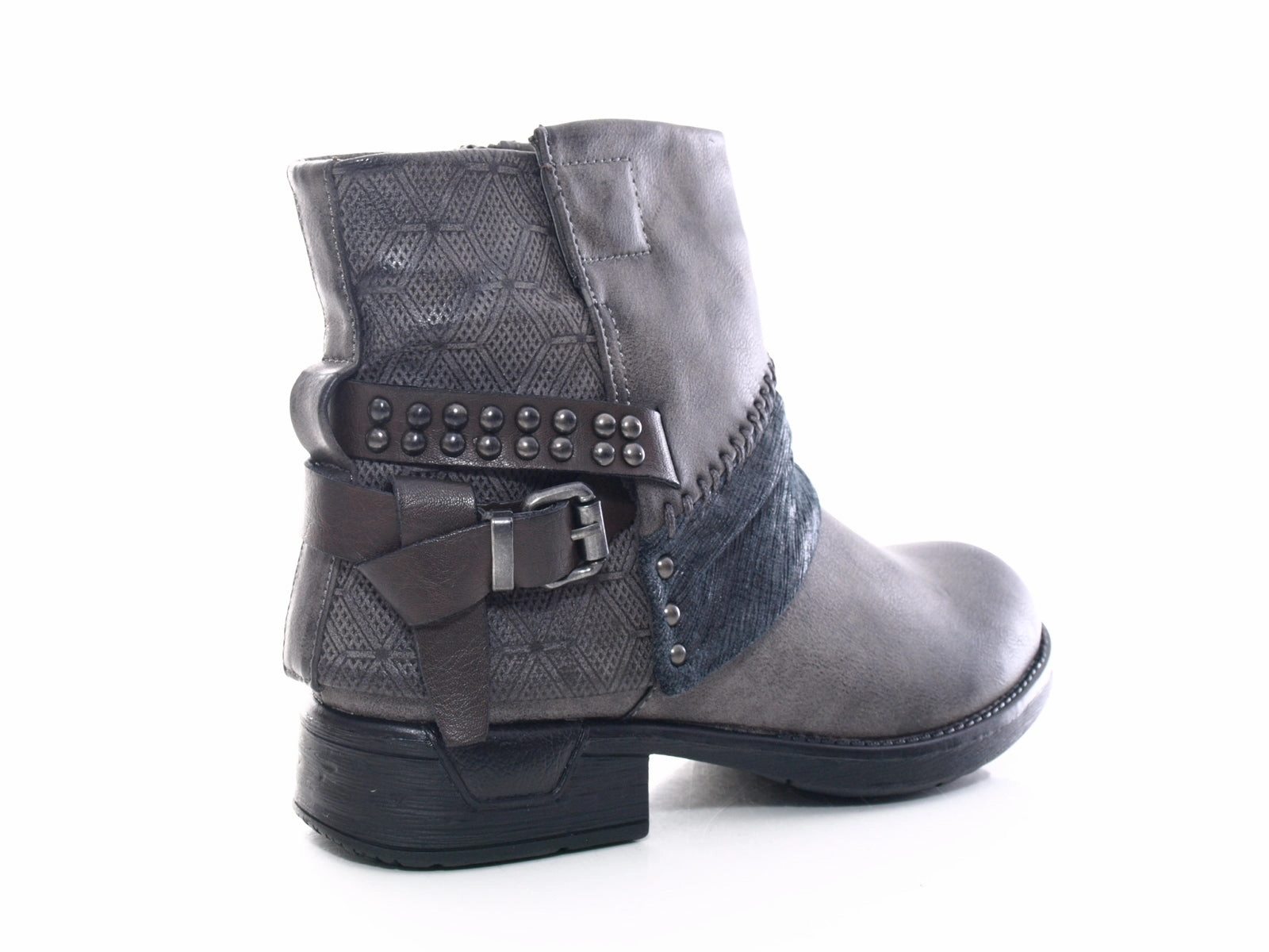 Damen Stiefeletten Biker Boots Outdoor Winterboots warm gefttert Grey # 283 80er Stiefeletten