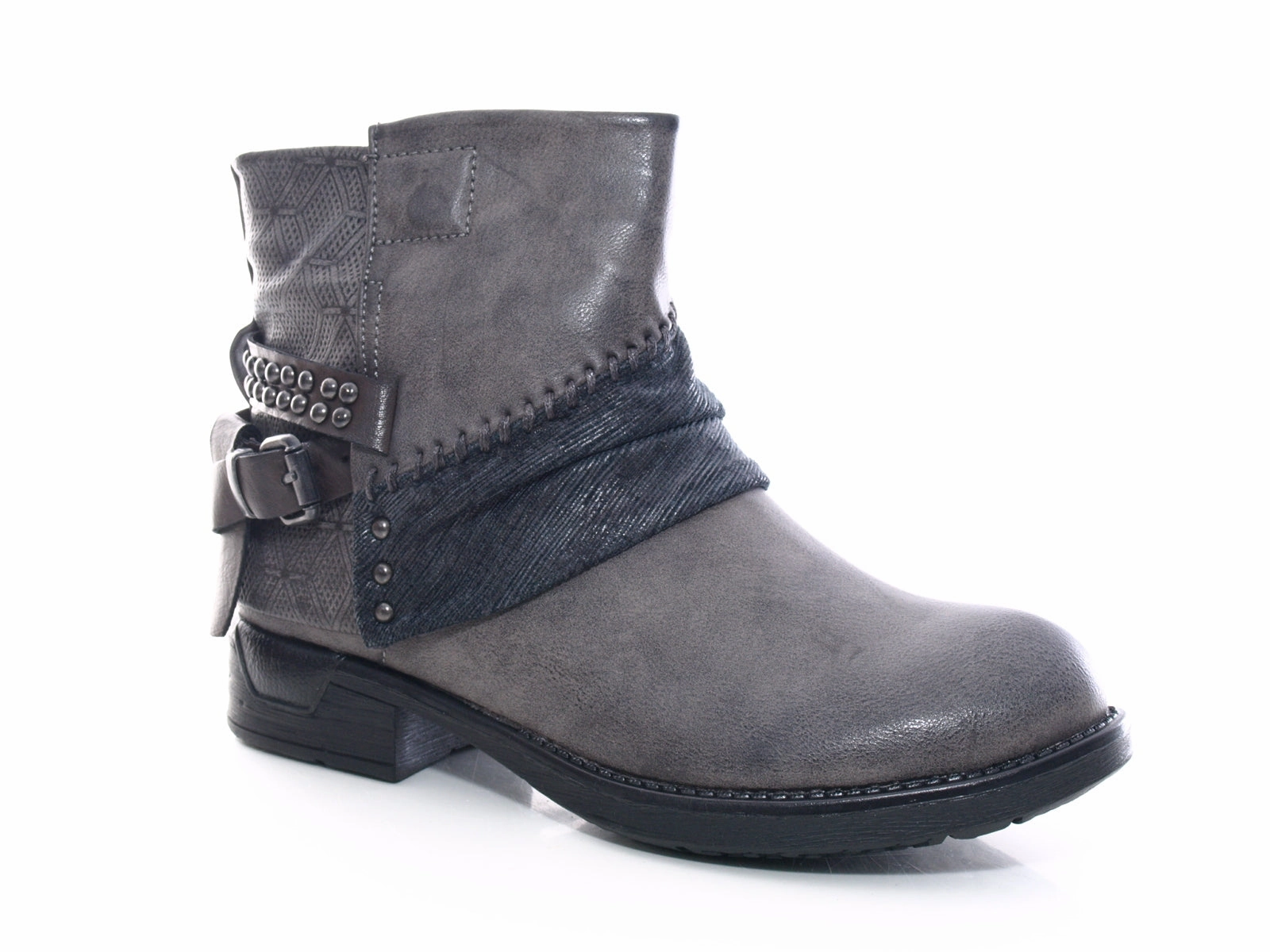 Damen Stiefeletten Biker Boots Outdoor Winterboots warm gefttert Grey # 283 Leger Stiefeletten
