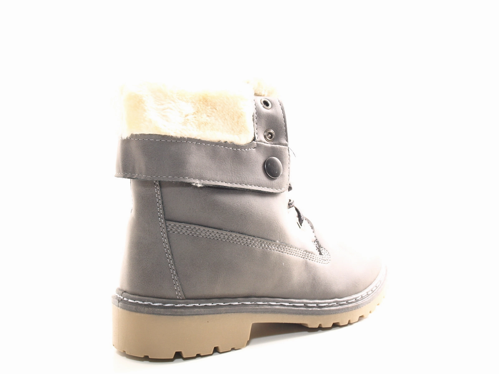 Damen Stiefeletten Biker Boots Outdoor Winterboots warm gefttert Grey # 9120 Stiefeletten Absatz 4 Cm