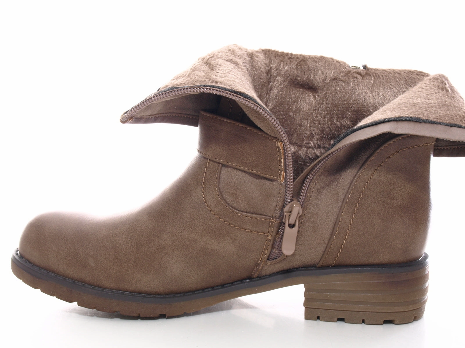 Damen Stiefeletten Biker Boots Outdoor Winterboots warm gefttert Khaki # 520 Stiefeletten Flach Leder