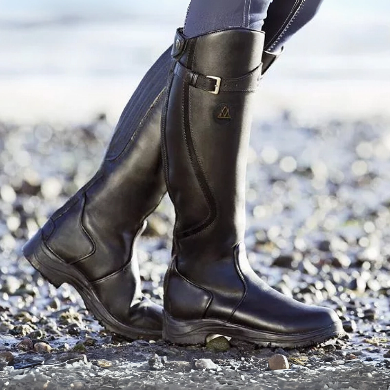 Damen Winter Stiefel | Kniehoch Reitstil mit Schnalle Cowboy Stiefel Vase