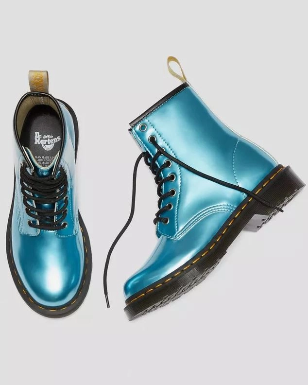Dr. Martens 8-Loch Stiefel VEGAN 1460 METALLIC ANKLE BOOTS Goldmix Blau 25279400 Hohe Stiefel Mit Fell