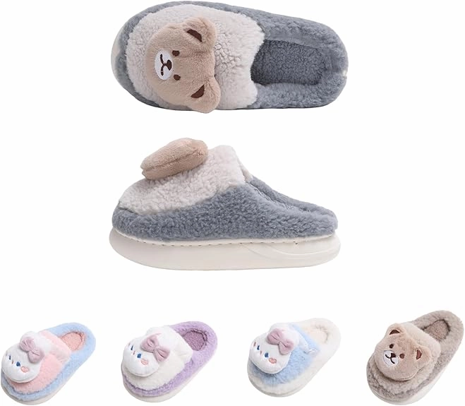 Gemtliche Winter Hausschuhe fr Kinder - Weiche, Warme, Rutschfeste Plsch Pantoffeln fr Jungen & Mdchen - Baumwolle Kinderschuhe - S, Flauschig, Perfekt fr Kindergarten & Zuhause