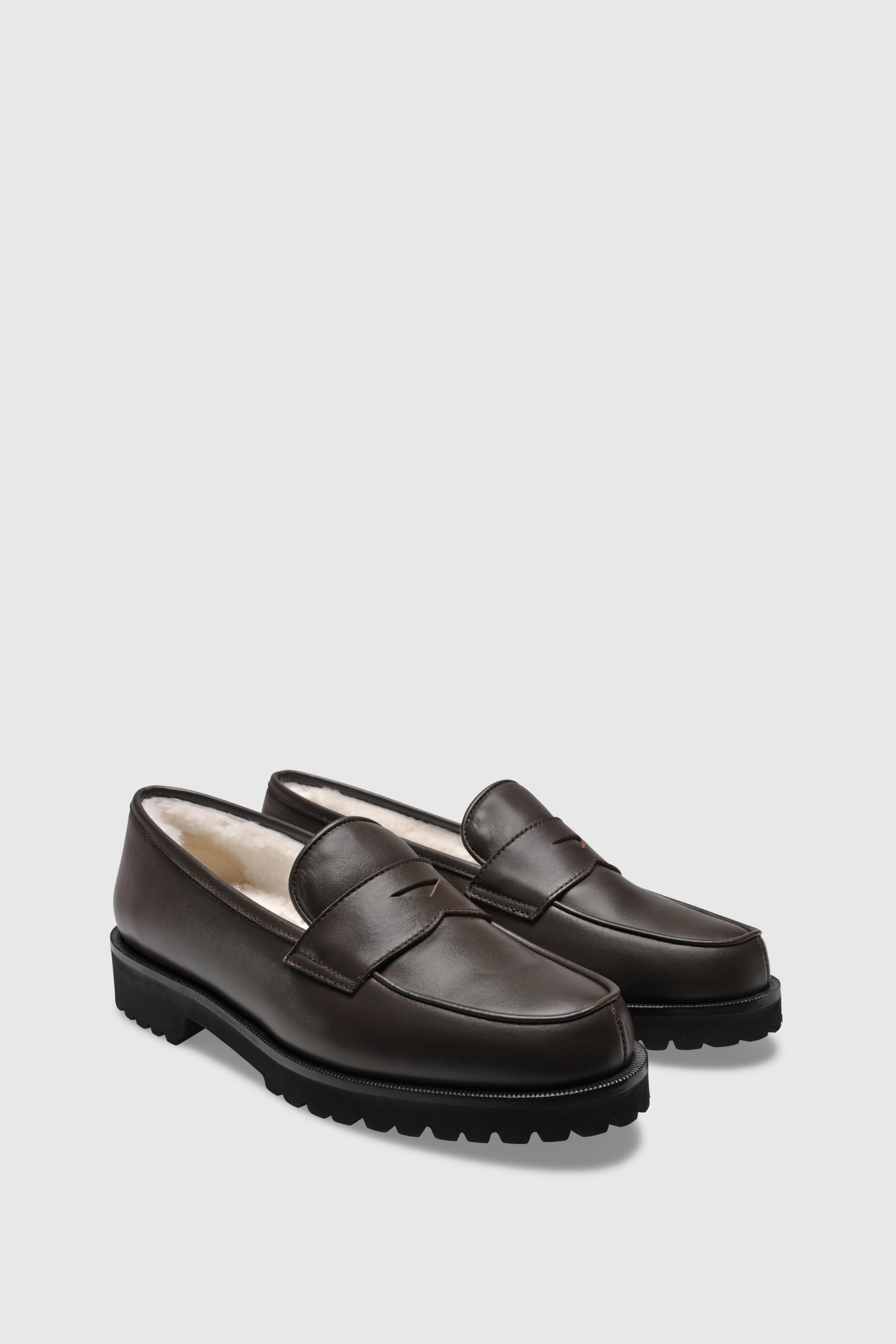 Loafer 1471 Vitello Chocolate Shearling Beige Quality Leather Loafers