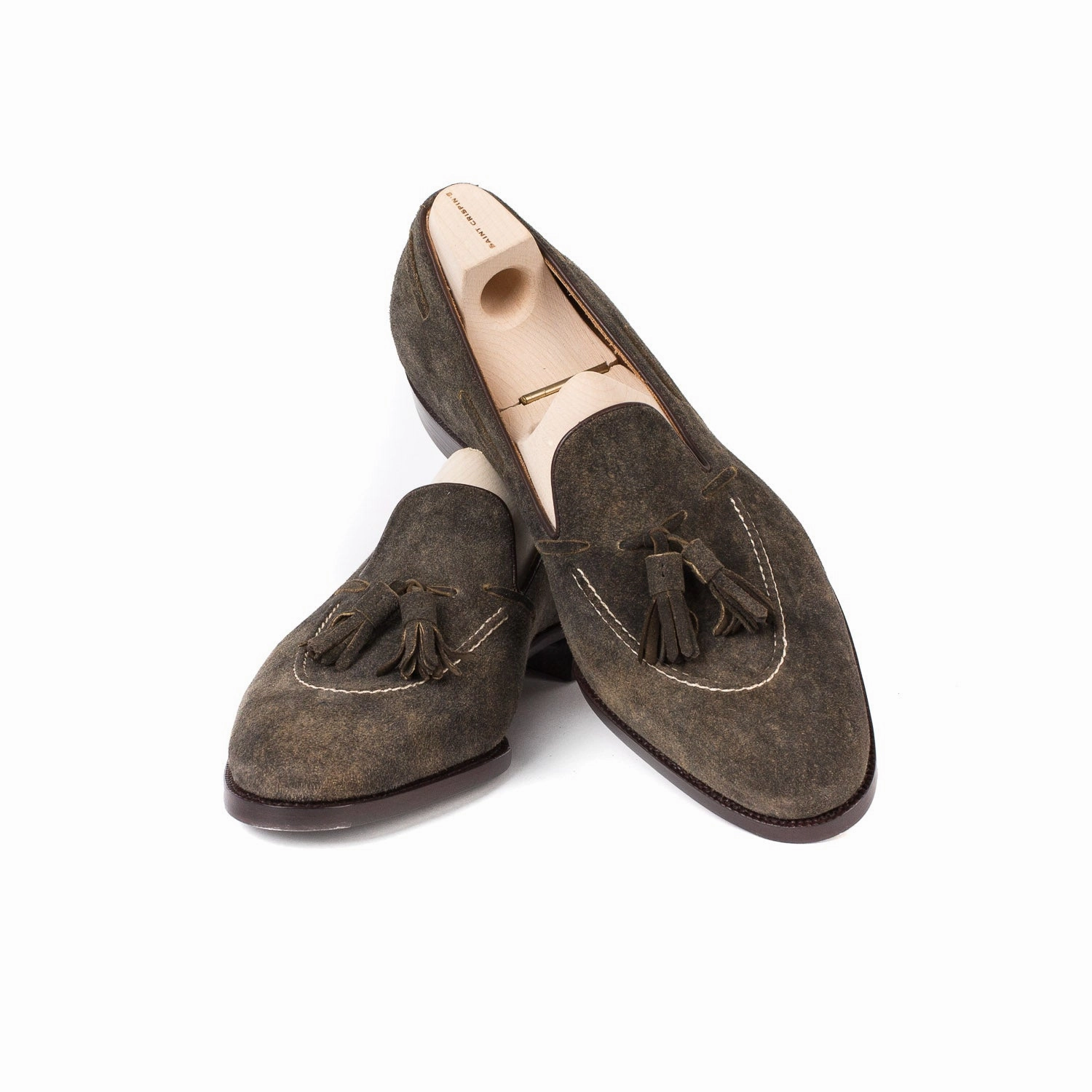 Outfit Loafers Tassel-Loafer "Short-Vamp" aus waldbraunem Hirschleder "Vintage Deer Suede" - reine Handarbeit