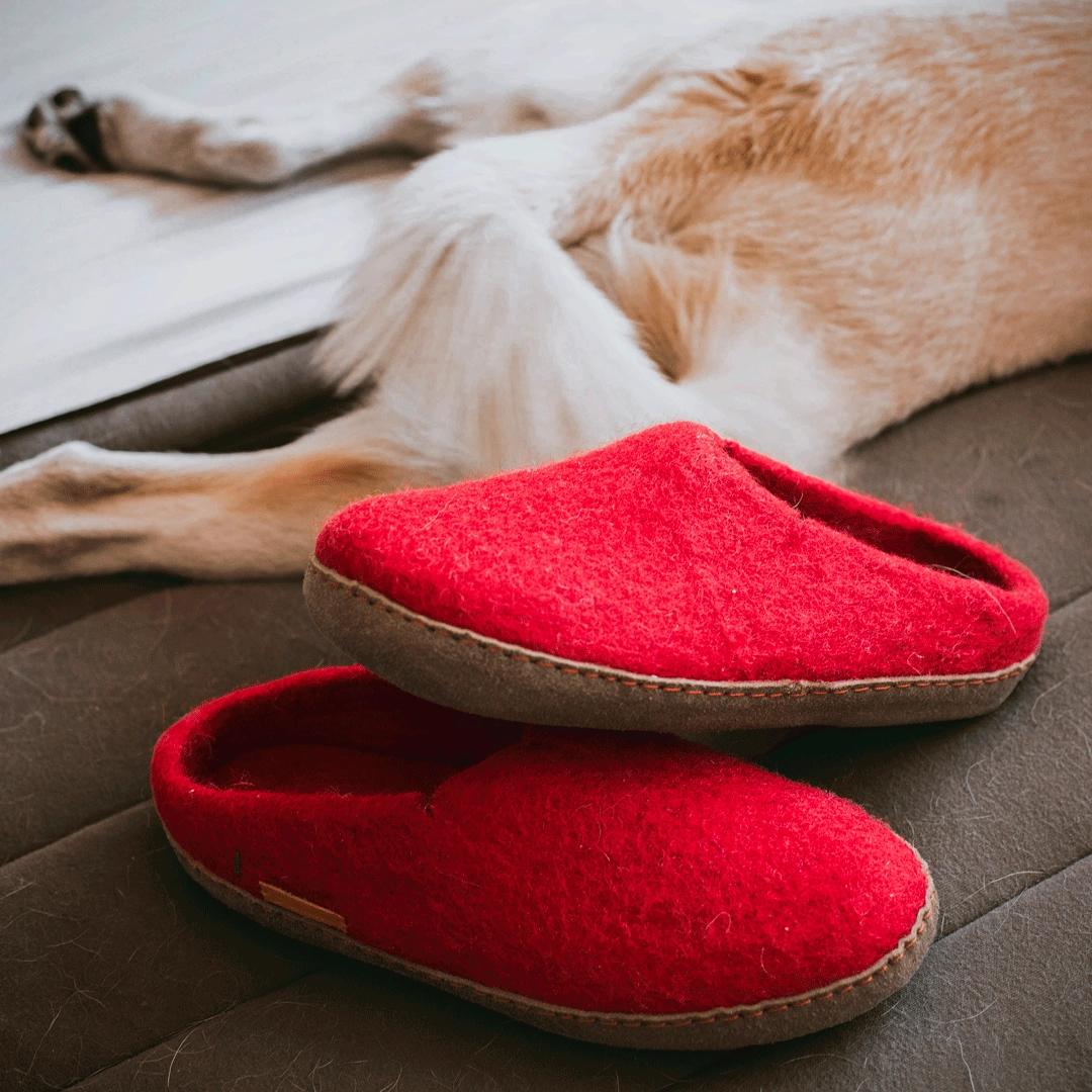 Winter Pantoffeln Mit Noppen Classic Slipper - Filzpantoffel mit Ledersohle, rot