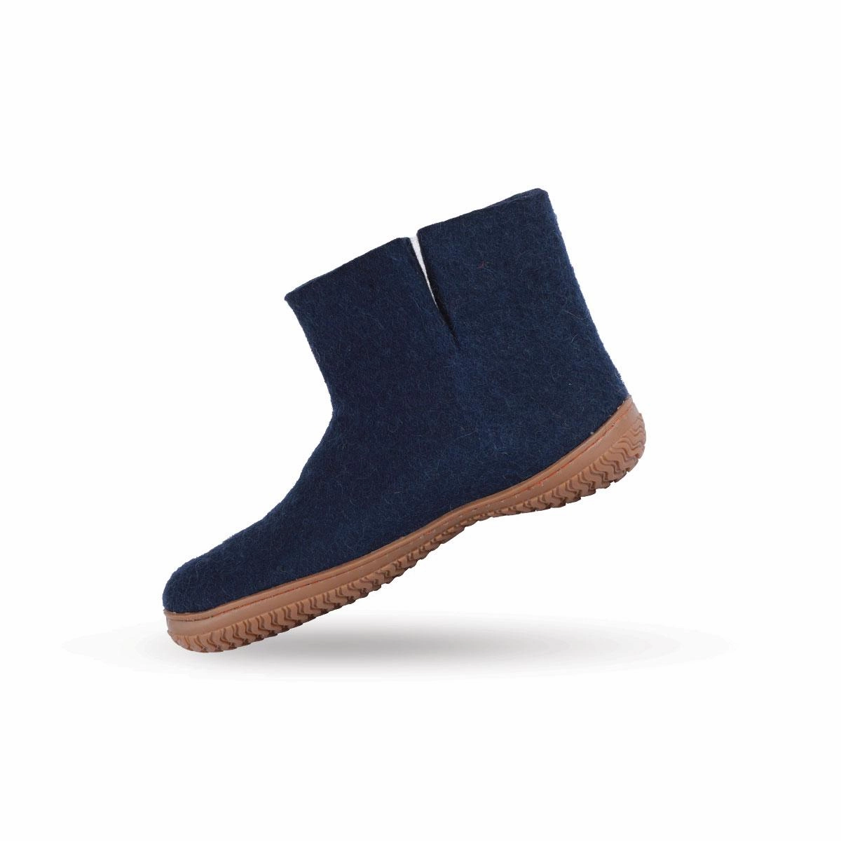 Pantoffeln Offen Zum Verstellbar Wollstiefel (100% reine Wolle) - Modell Blau mit Gummisohle