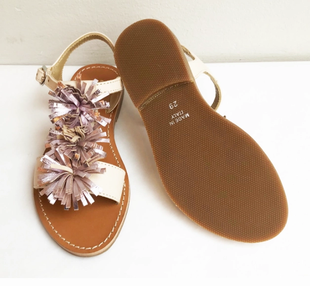 Sandalen Für Breite Füsse Marie Morenz Sandale 10056 Creme mit Pompoms