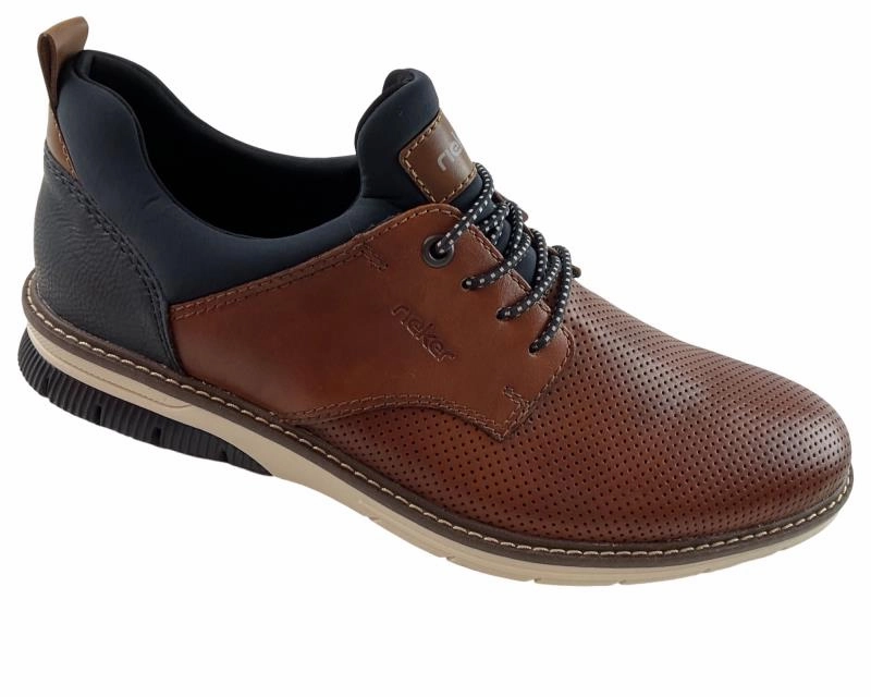 Rieker Herren  Slipper 14450-22 Braun/Blau Leder Pantoffeln Mit Großer Weite Schaft