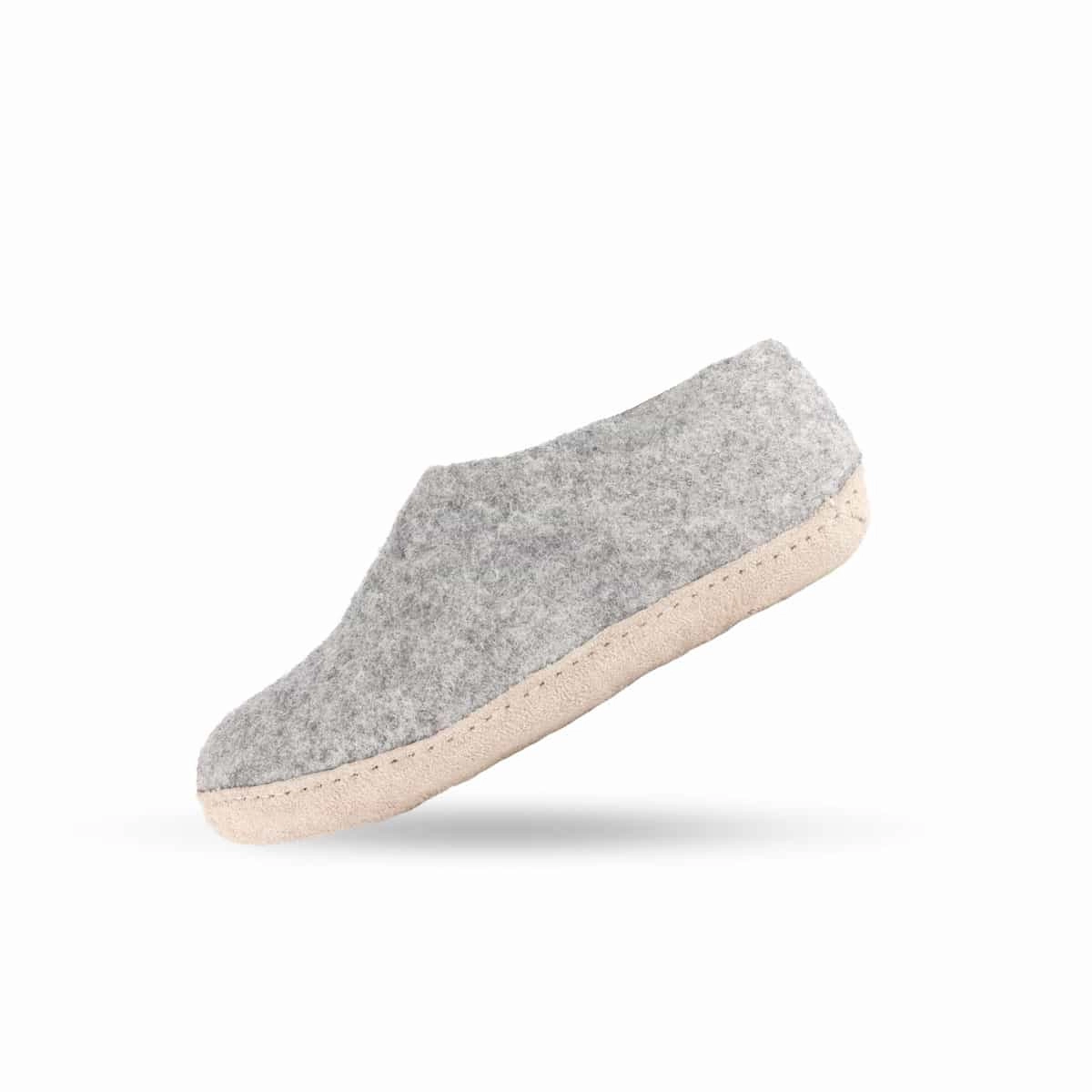 Hausschuhe Pantoffeln Reise Wollpantoffeln (100% reine Wolle) - Modell Grau mit Ledersohle