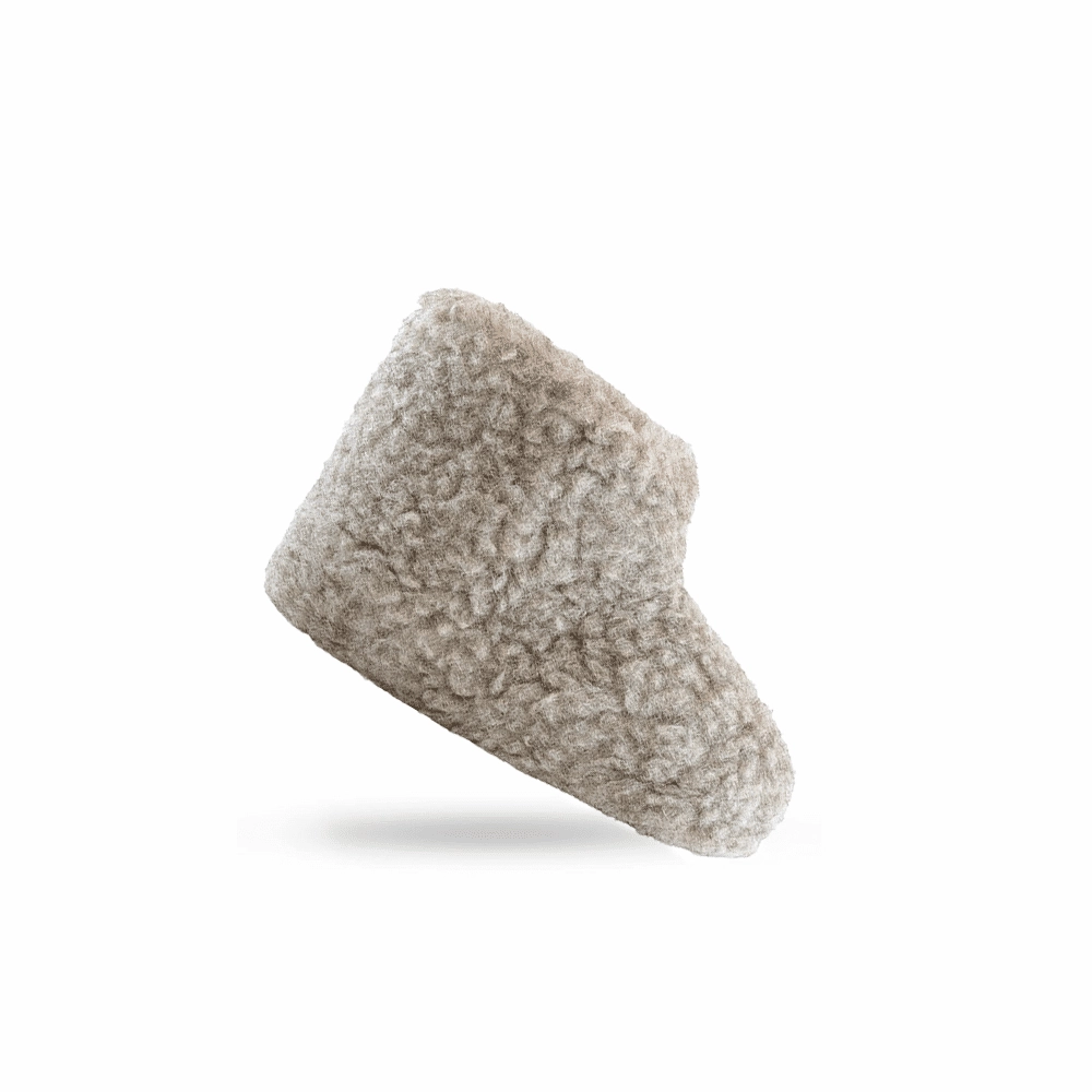 Fortuna Pantoffeln Ago Flauschige Wollstiefel (100% reine Wolle) - Modell Grau mit Sohle aus Leder