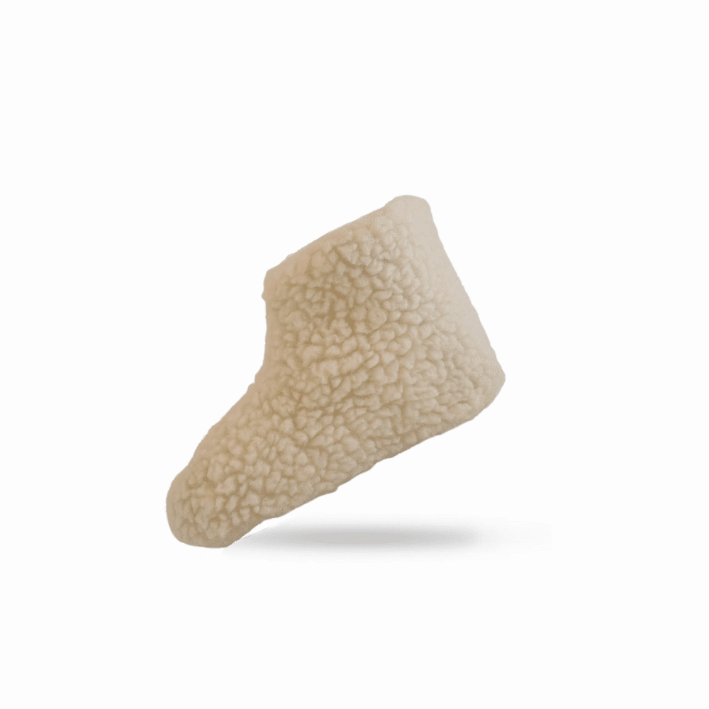 Flauschige Wollstiefel (100% reine Wolle) - Modell Weiss mit Sohle aus Leder Pantoffeln Leuchtend