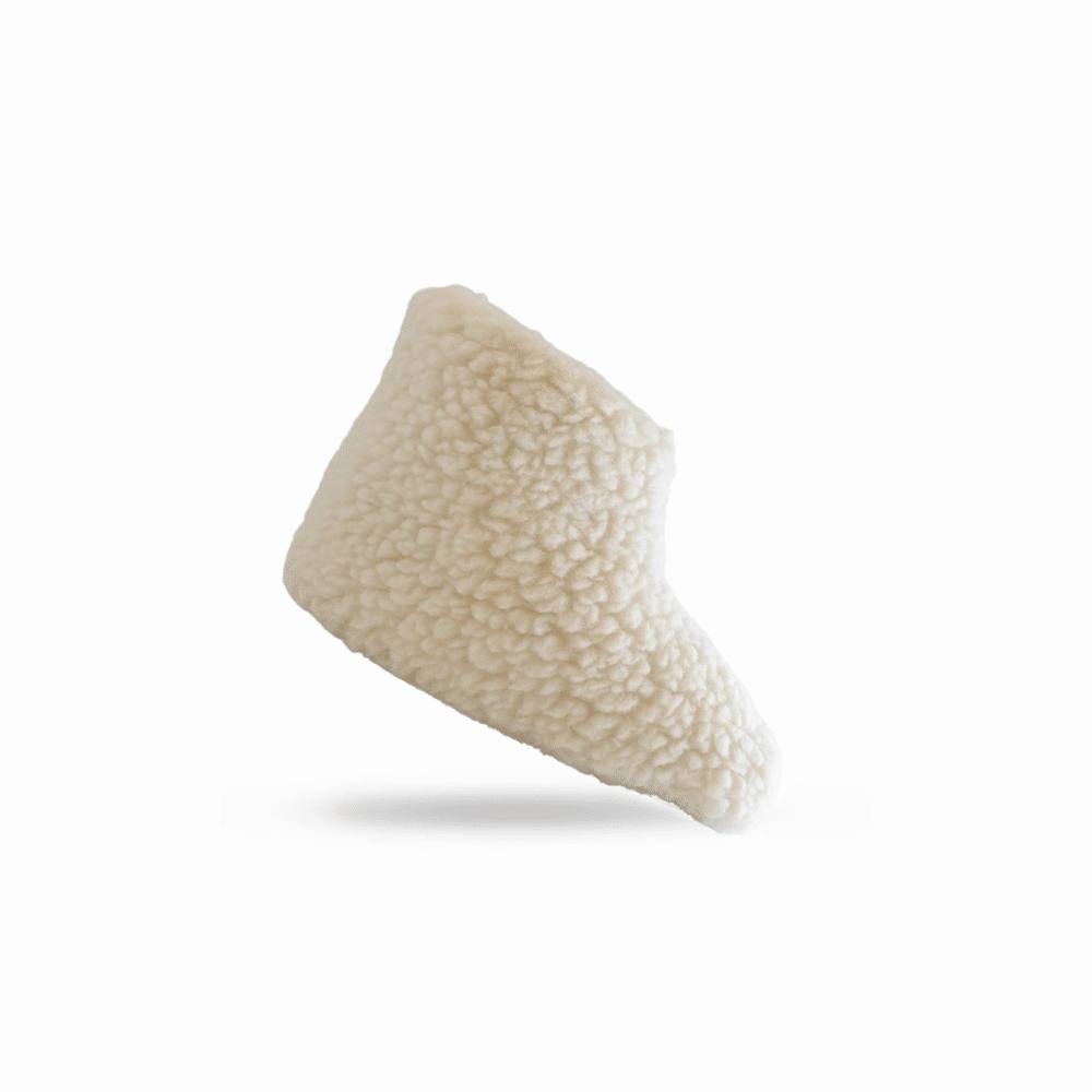 Pantoffeln Größe 43 Flauschige Wollstiefel (100% reine Wolle) - Modell Weiss mit Sohle aus Leder