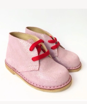 Stiefel Leder Absatz Marie Morenz Desert Boots Velour Rosa Kinder Lauflernschuh