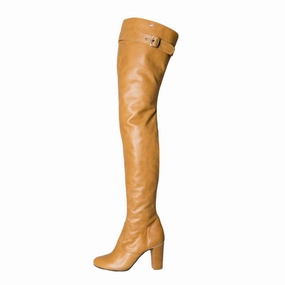 Stiefel Duckfeet Overkneestiefel mit Blockabsatz und Schnalle (Modell 118) Leder camel