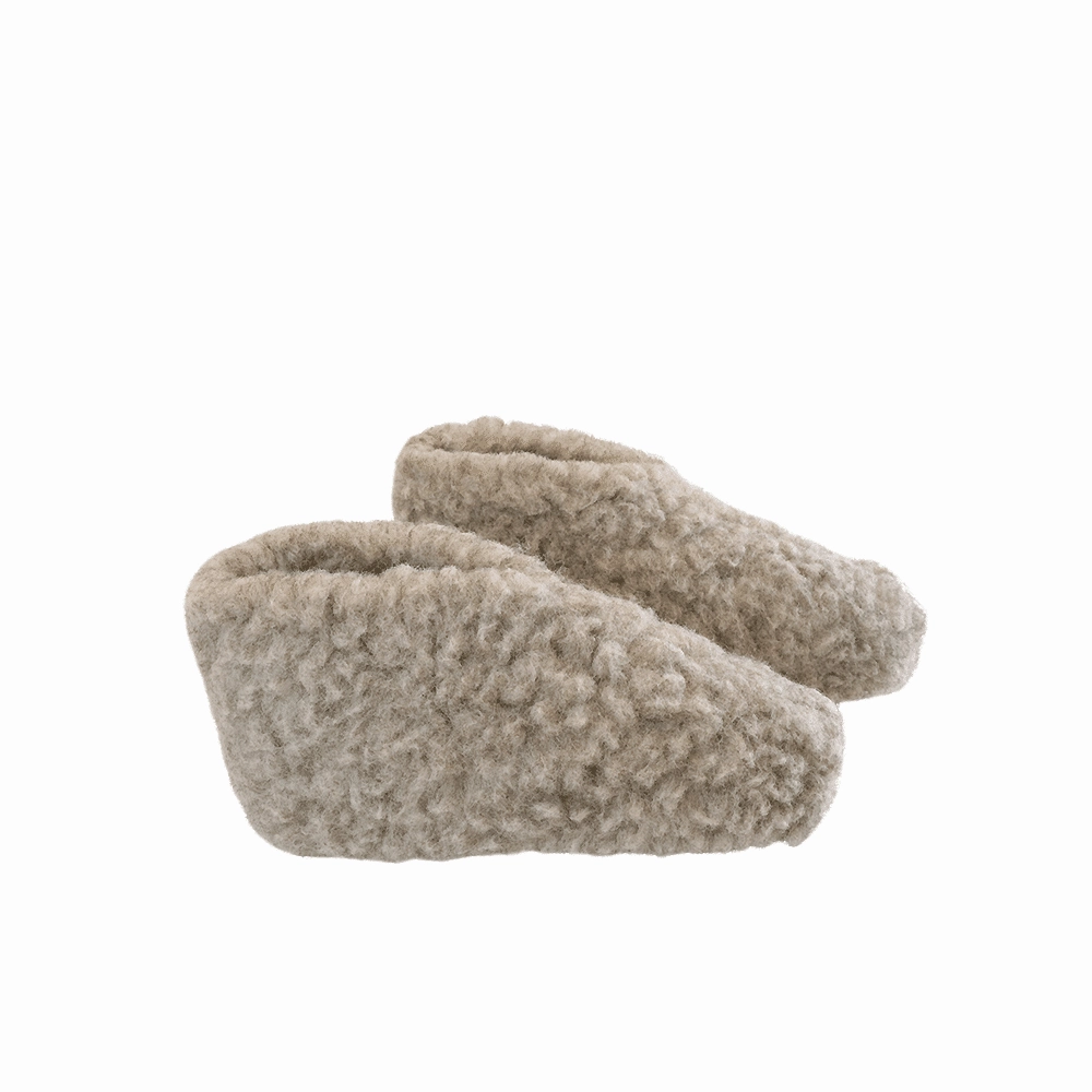 Pantoffeln Leder Test Flauschige Wollhausschuhe (100% reine Wolle) - Modell Grau mit Sohle aus Leder