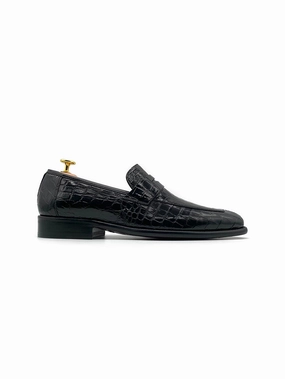 Herrenschuh Loafer Crocodile - Niloticus Krokodilleder Schwarz Loafers Shiny