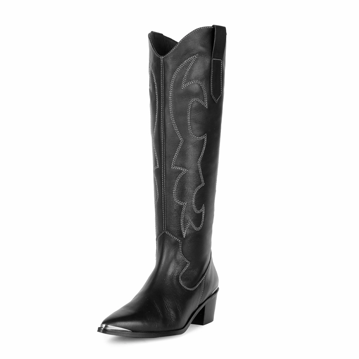 Kniehohe Westernboots mit Metallspitze (Modell 480) Leder schwarz Meline Stiefel