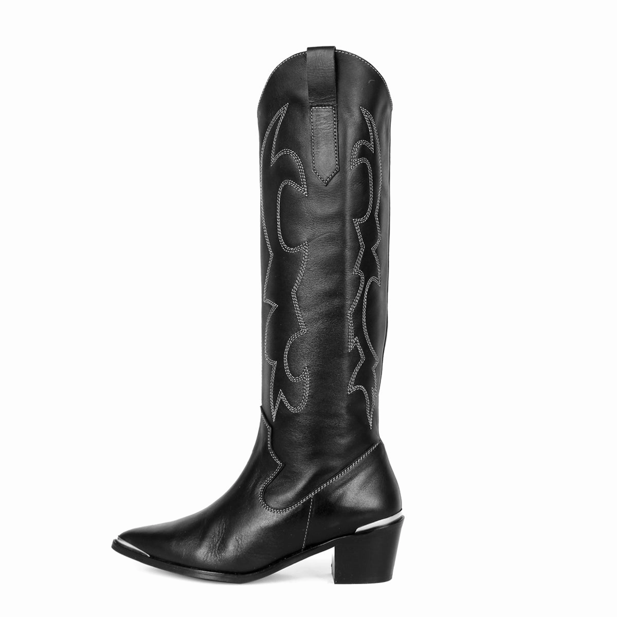 Overknee Stiefel Latex Kniehohe Westernboots mit Metallspitze (Modell 480) Leder schwarz
