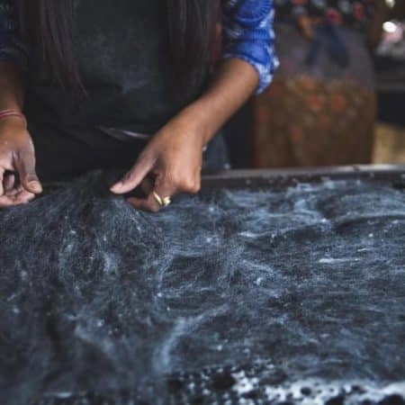 Hausschuhe aus Wolle (100% reine Wolle) - Modell Denim mit Ledersohle Weiche Pantoffeln