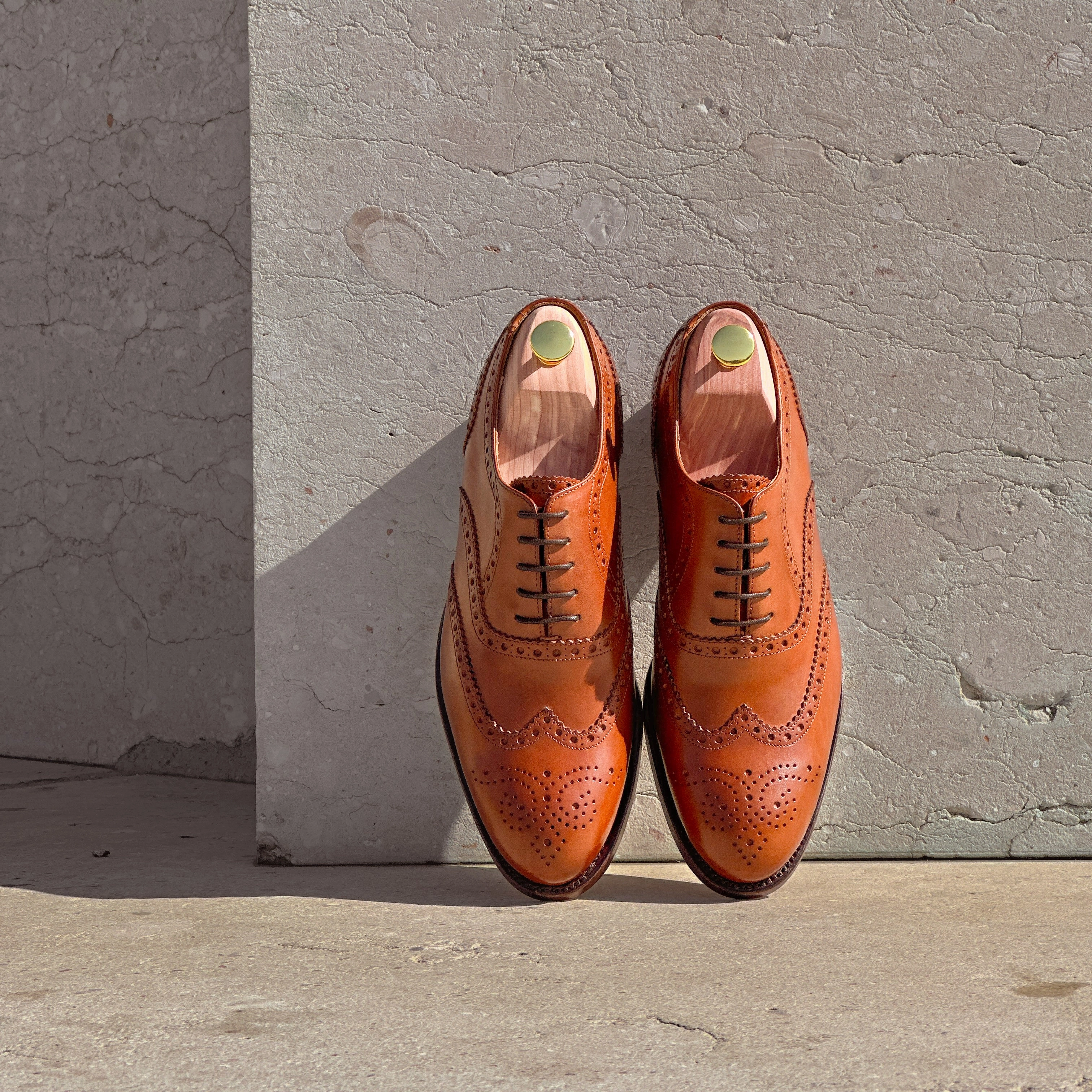 Polnische Lederschuhe Zeitungsdruck Herrenschuh Budapest Goodyear Welted - Kalbsleder Cognac ( Limited Edition )