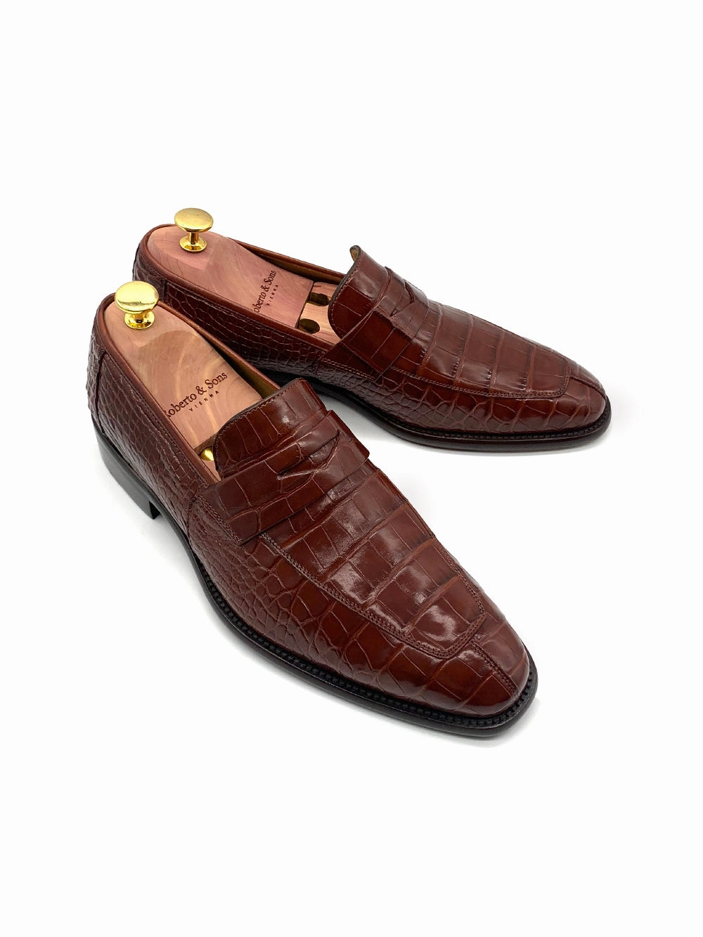 Herrenschuh Loafer Crocodile - Nilotikus Krokodilleder Braun Rivet Loafers