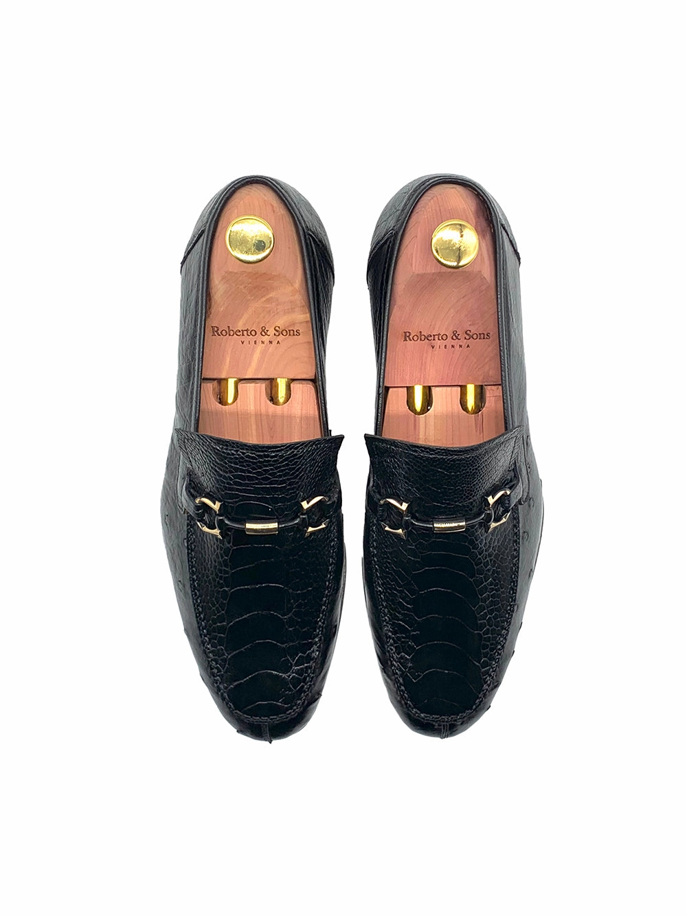 Herrenschuh Struzzo - Strauleder Schwarz Wide Width Penny Loafers