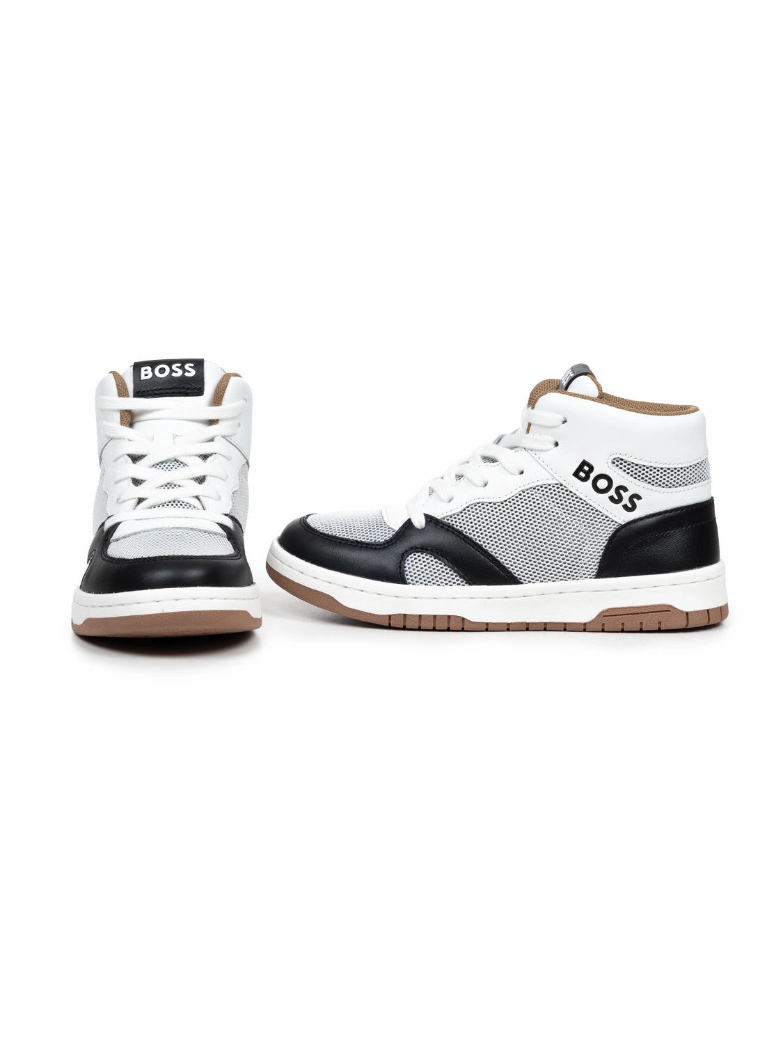 Hightop Sneakers aus Veloursleder und Mesh - Wei/Schwarz Lederschuhe Spanisch