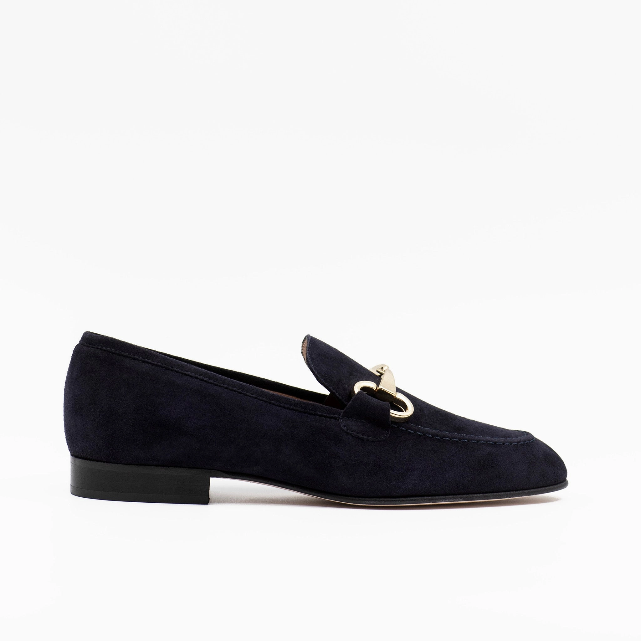 Horsebit Loafer in Navy Suede Nude Loafers