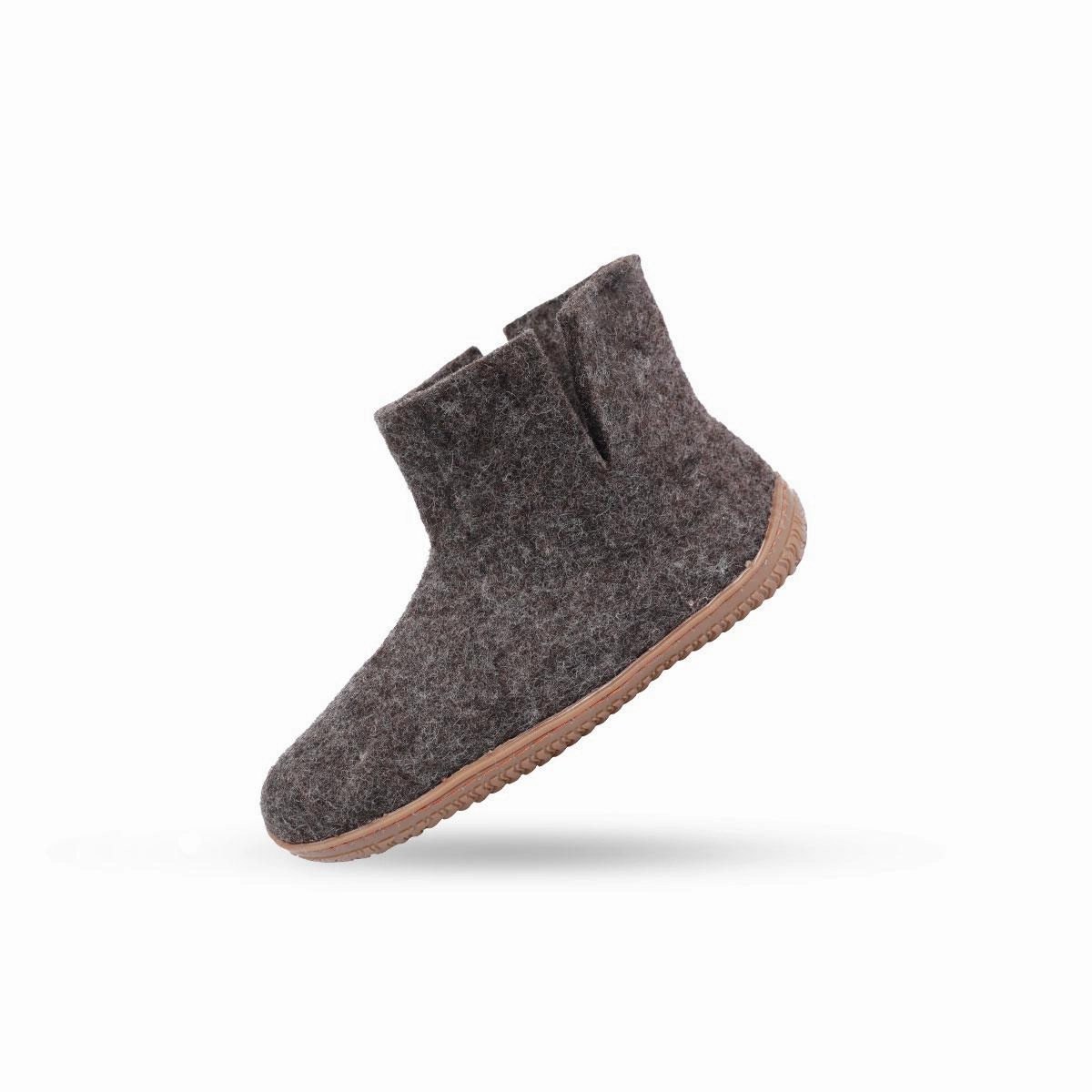 Wollstiefel (100% reine Wolle) - Model Braun mit Gummisohle Gefilzte Hausschuhe Pantoffeln