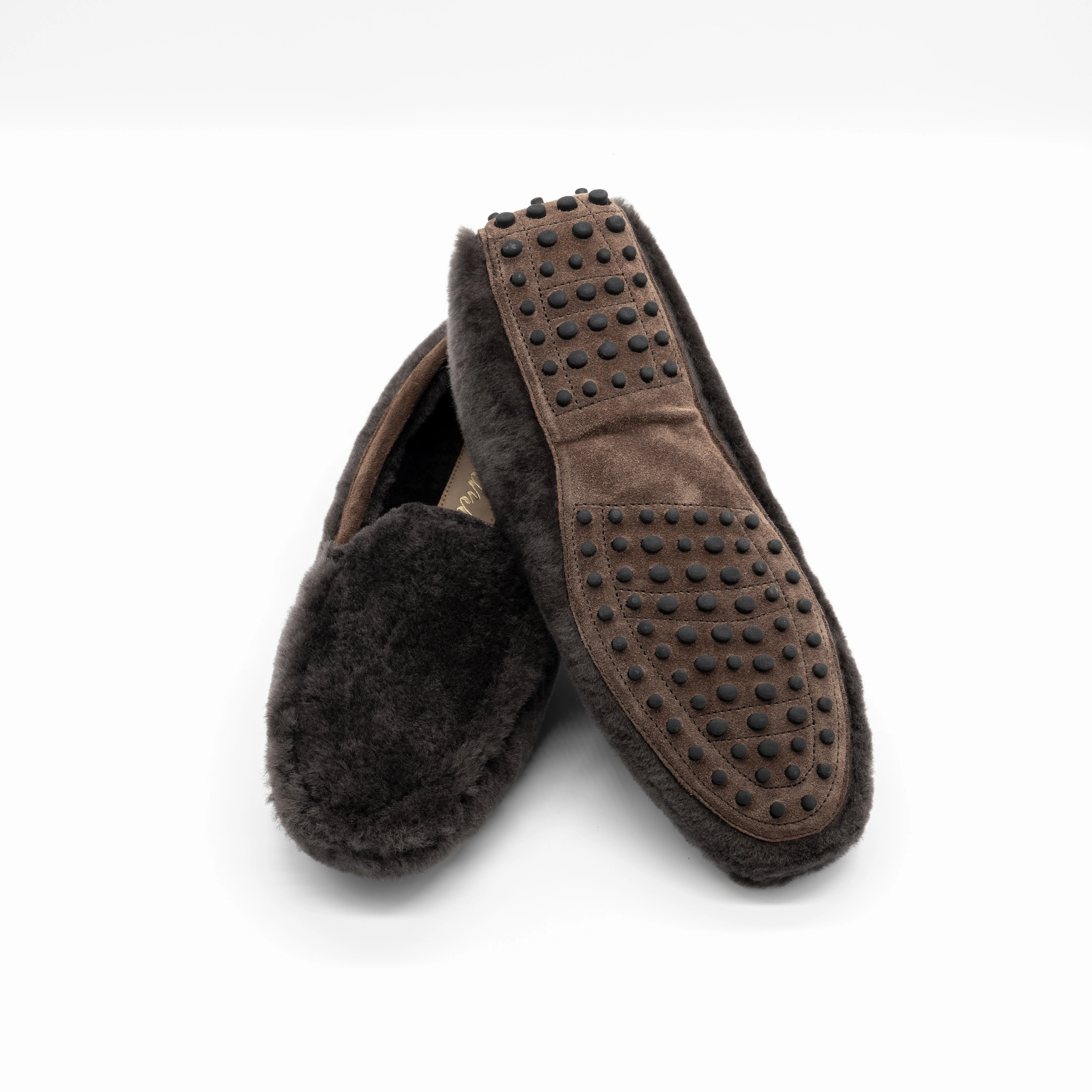 Lammfell Mokassins brownie Piktogramm Lederschuhe