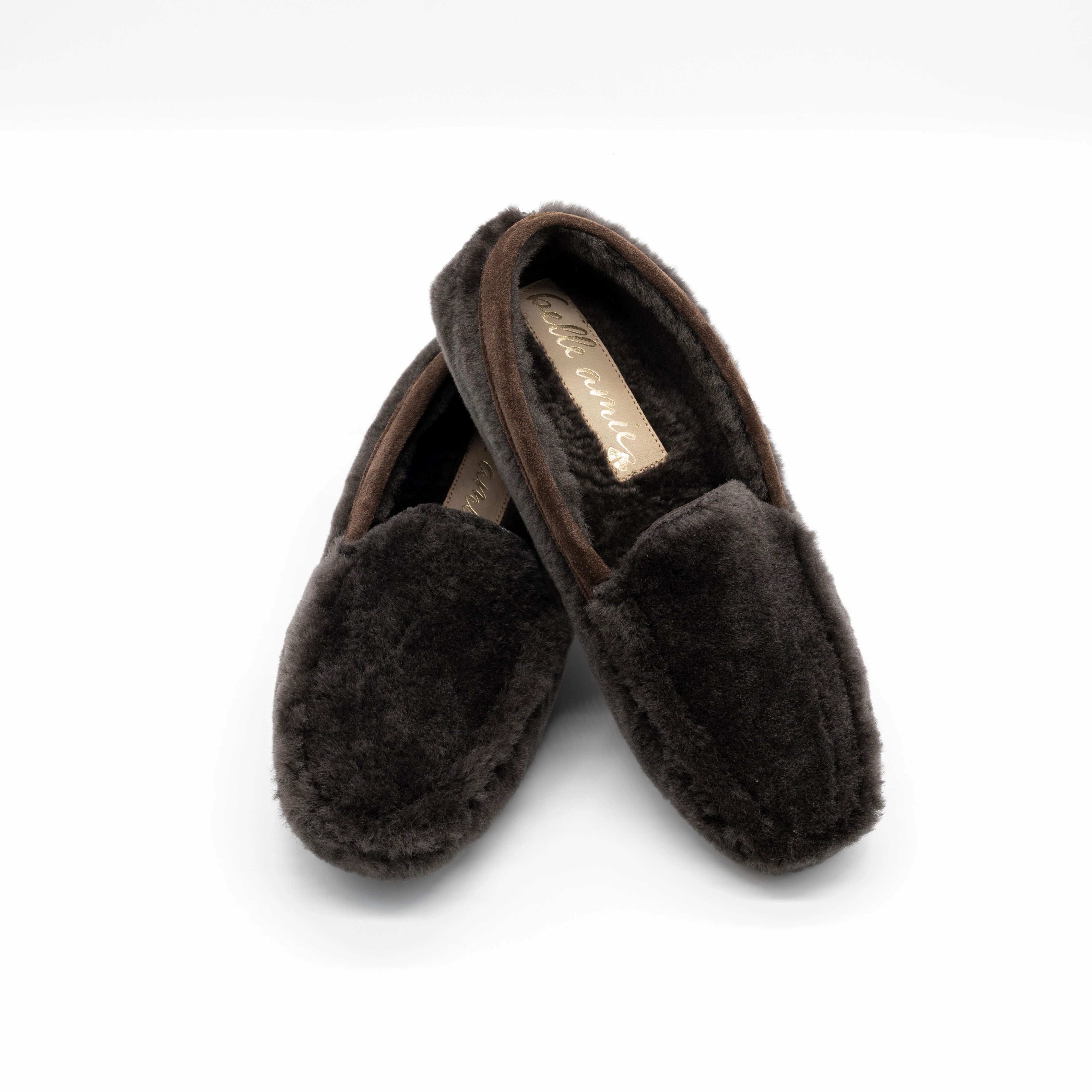 Lederschuhe Mith Gumie Lammfell Mokassins brownie