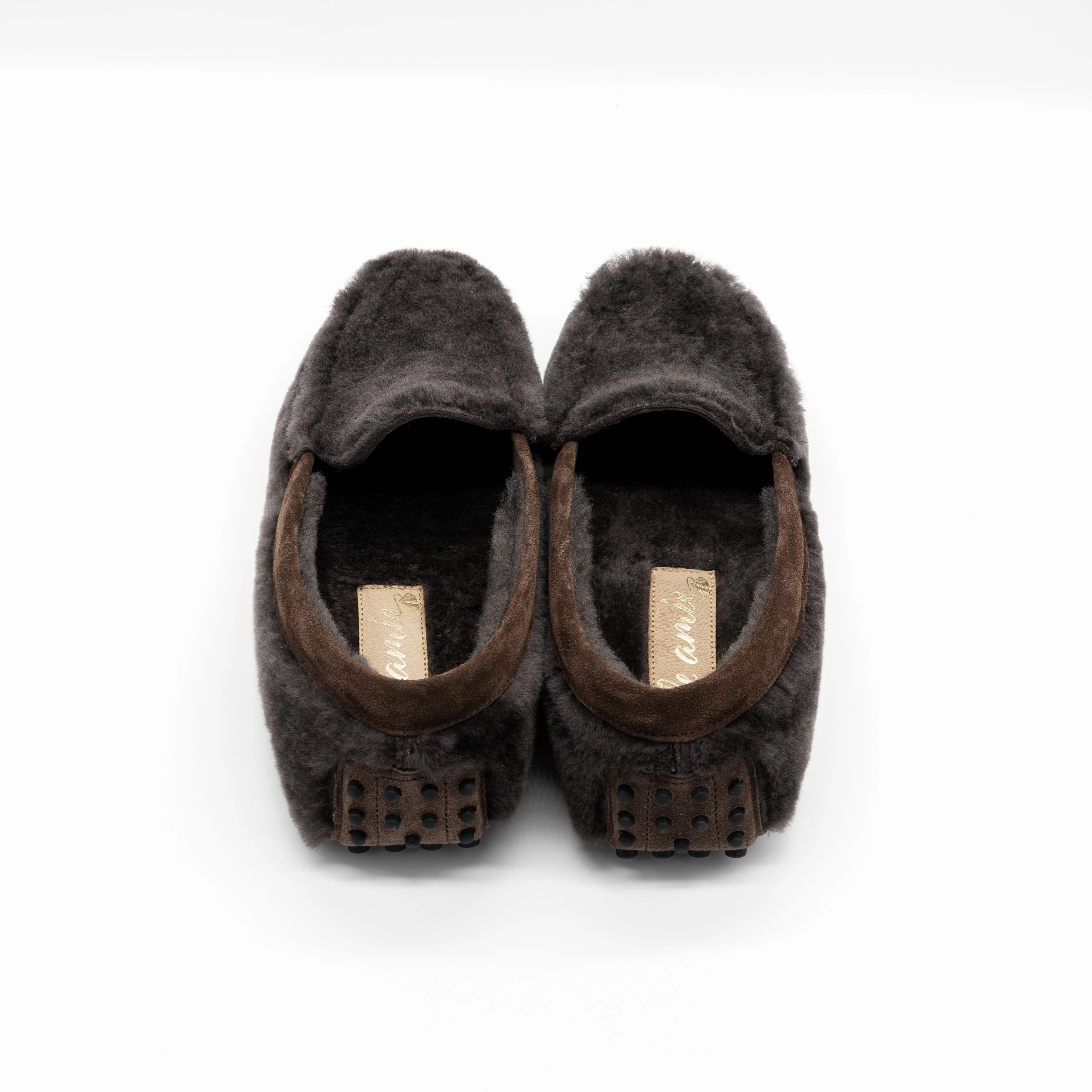 Lederschuhe Richtug Binden Lammfell Mokassins brownie