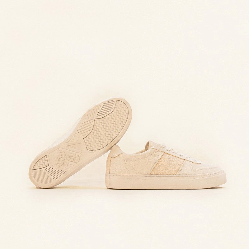 Mai Chau Canvas Beige und Pfirsich Orange High Heel Sneaker