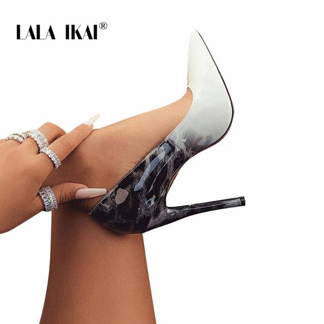 Party High Heels Outfit LALA IKAI Women Fashion PU Leather Pumps Super High Heels Leopard Sexy Wedding Party Shoes Zapatos De Mujer 900C3381-4