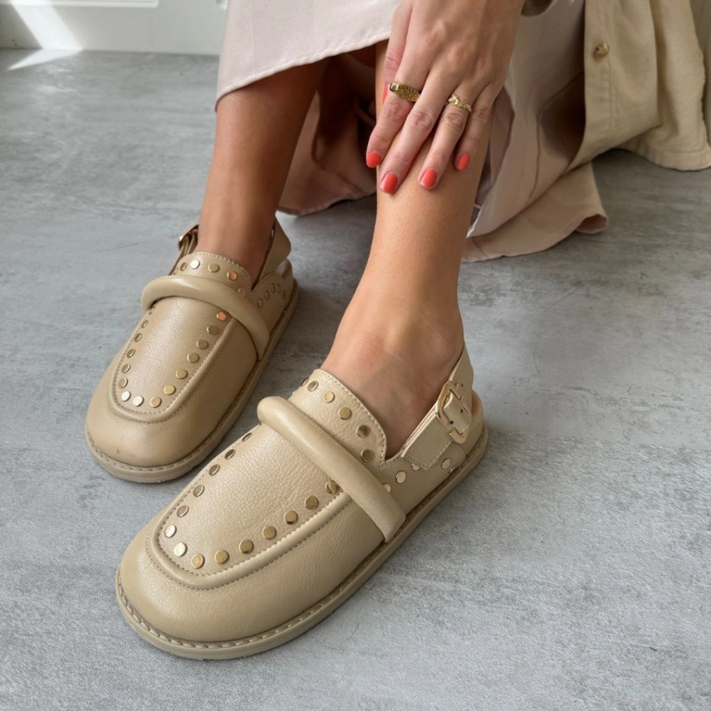 MILLA SHOES LEATHER - BEIGE Credo Pantoffeln