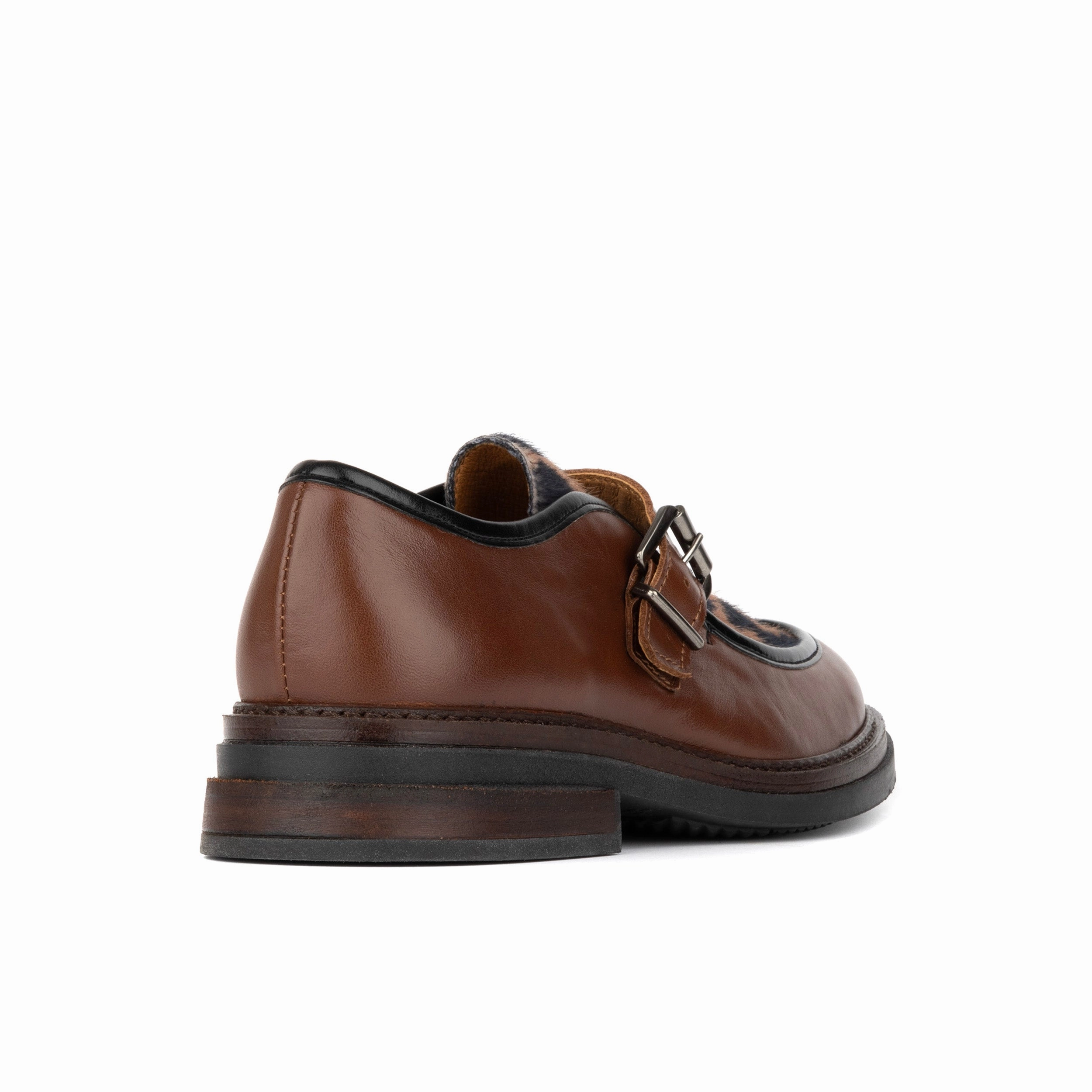 Strapp - Brown & Cow - Womens leather & ponyhair loafer with buckle Boss Lisbon Loafers