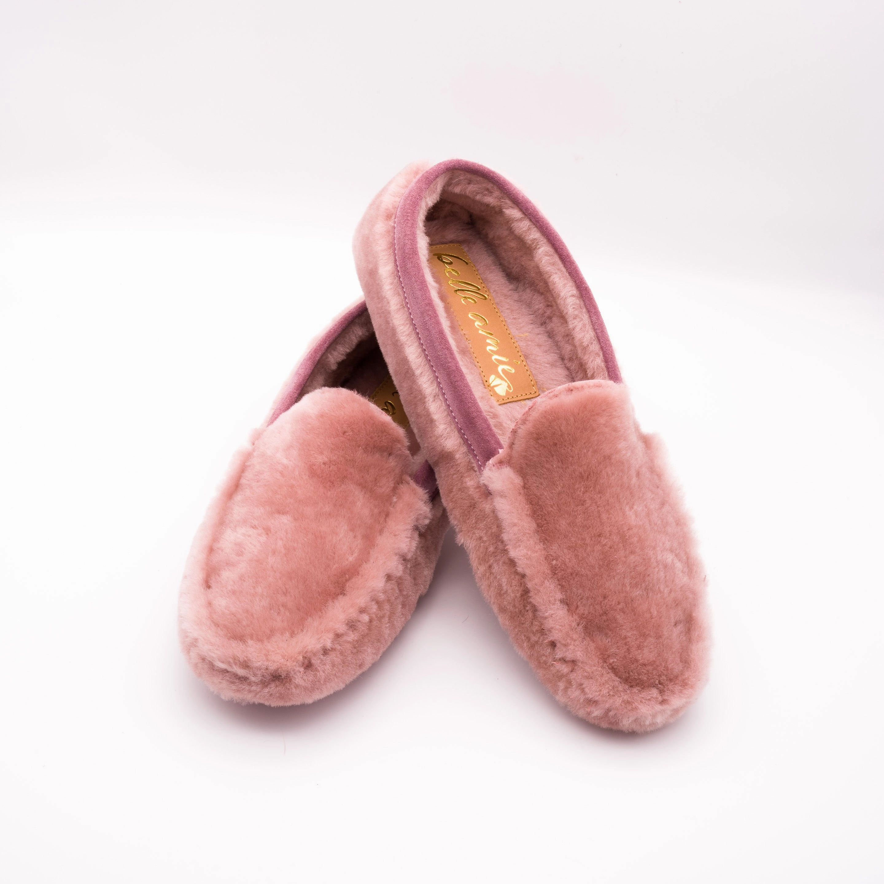 Lederschuhe Gummistreifen Lammfell Mokassins ros