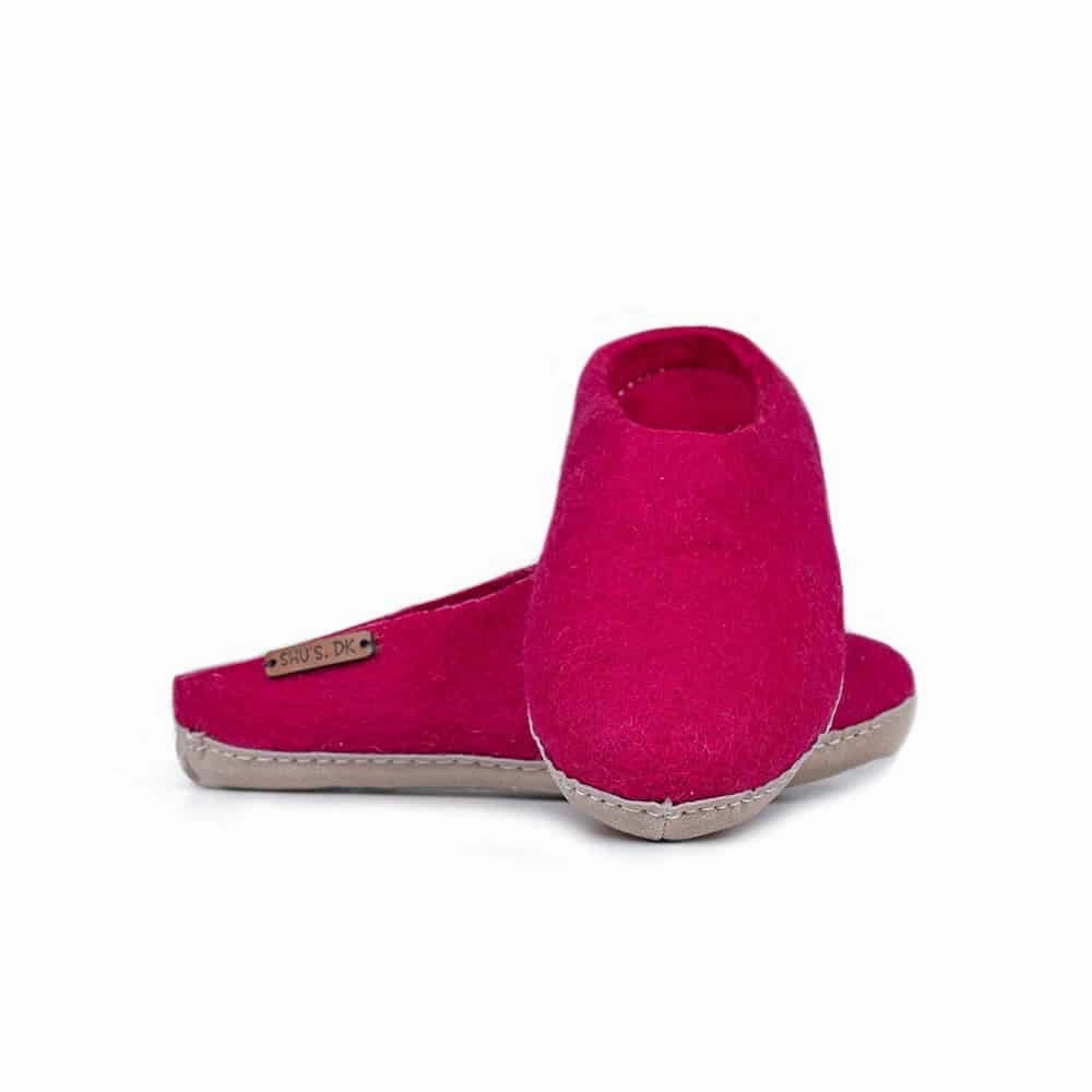 Wollpantoffel (100% reine Wolle) - Modell Rosa/Sohle aus Leder Pantoffeln N S