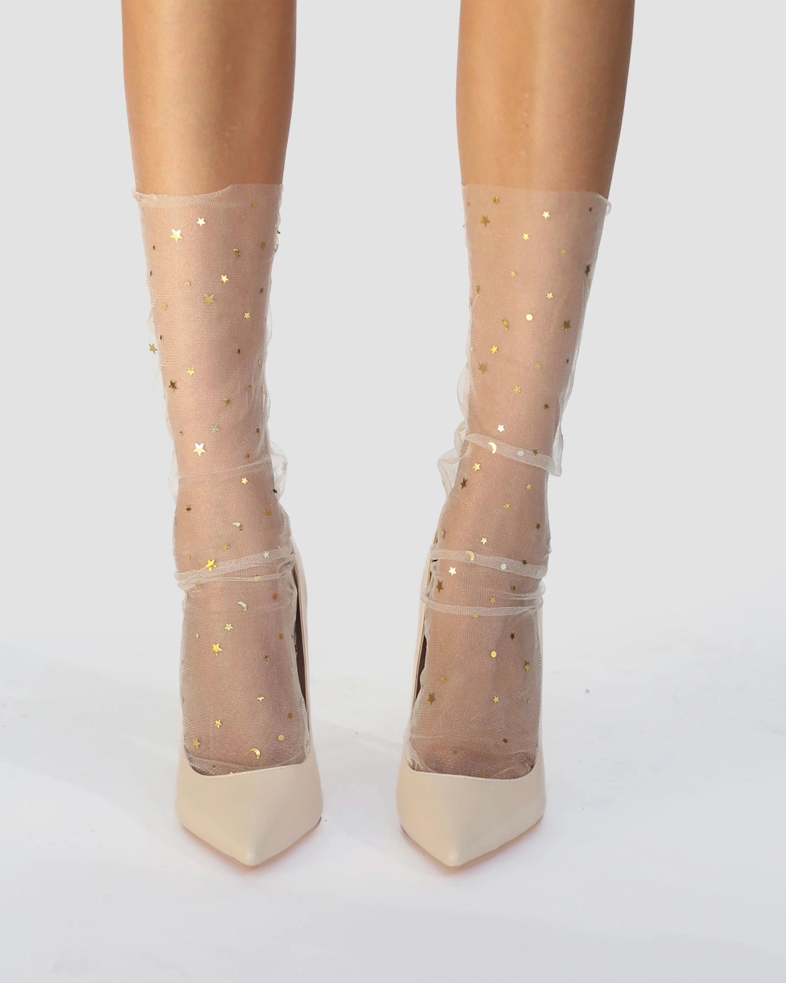 Starry Sky Tulle Socks - Nude/Gold High Heels Hoher Absatz
