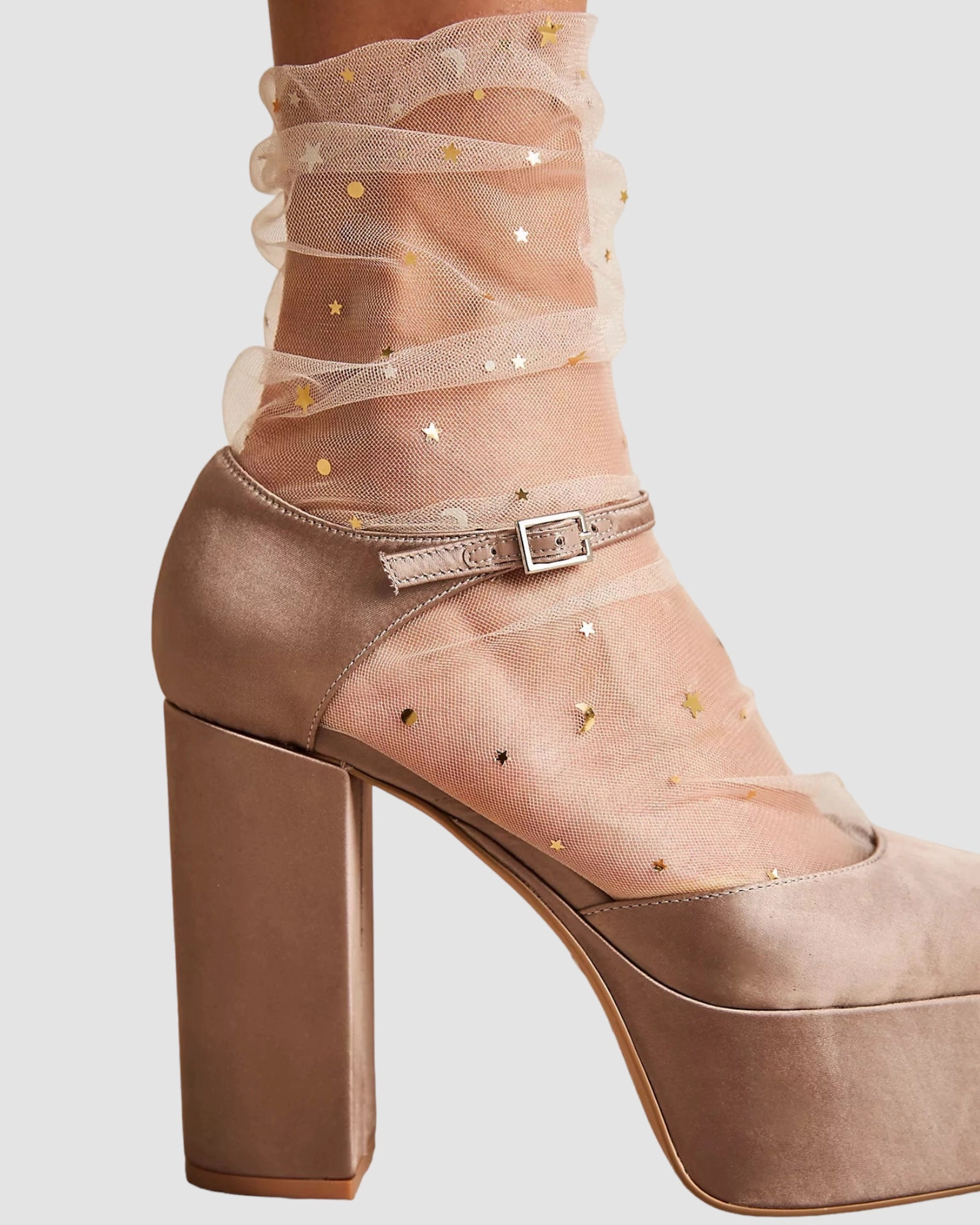 Starry Sky Tulle Socks - Nude/Gold High Heels And Tights