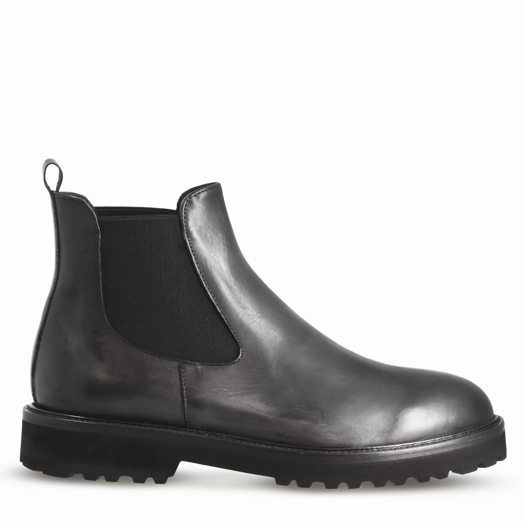 Gioia Chelsea Boots Stivaletti Chelsea da uomo in vera pelle  liscia colore nero con suola carrarmato