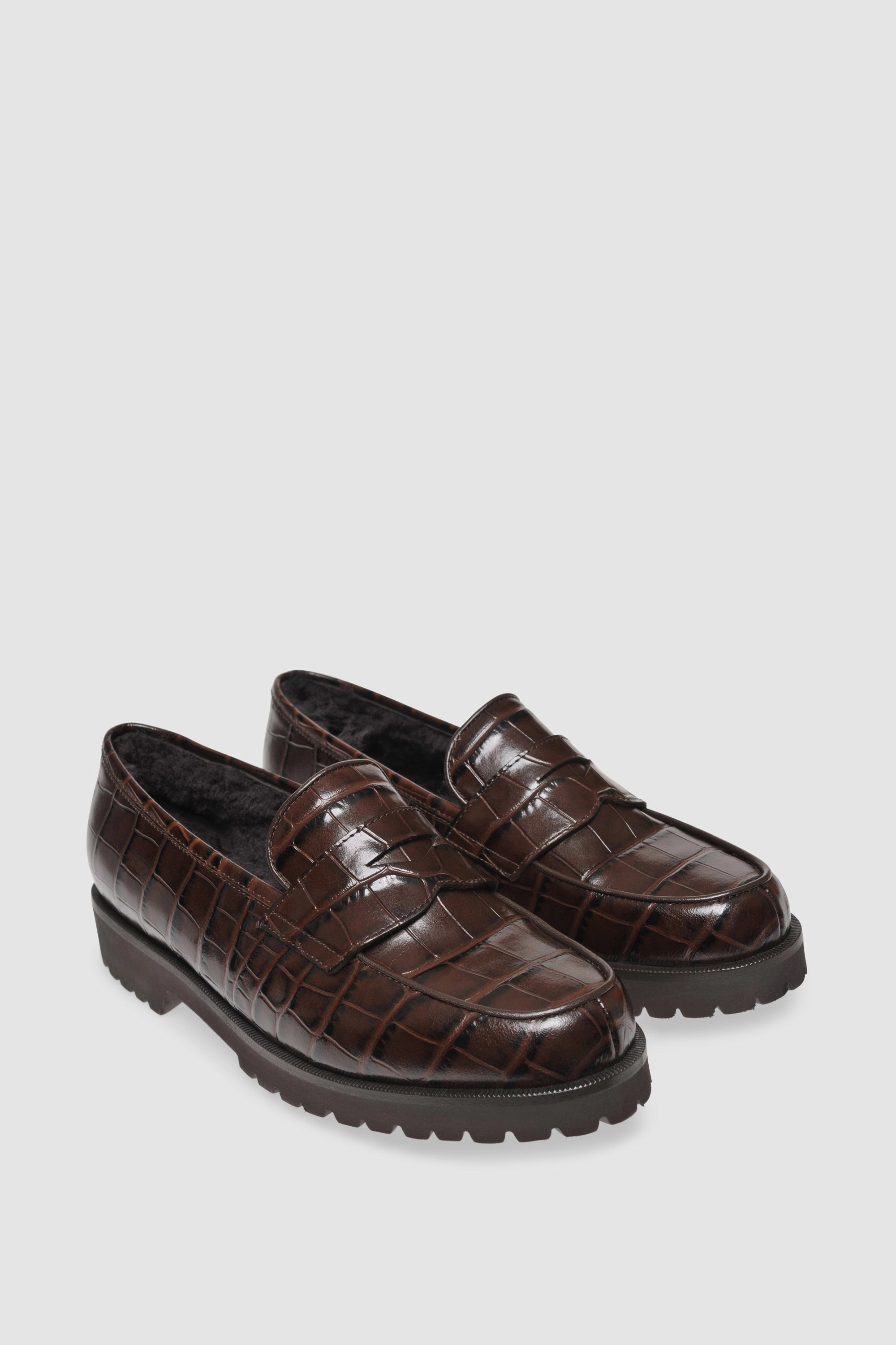 Loafer 1471 Cocco Stampato Dark Brown Shearling Dark Brown Gold Loafers