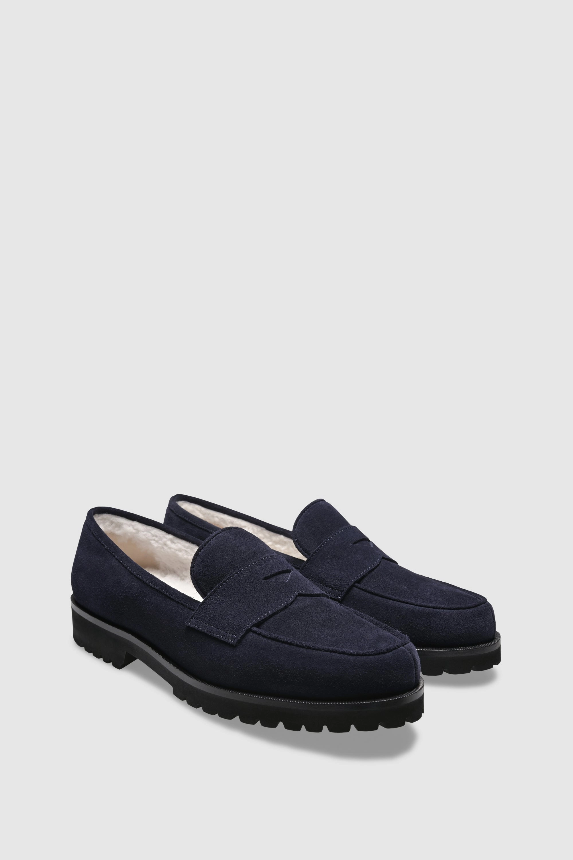 Loafer 1471 Velour Navy Shearling Latte Office Penny Loafers
