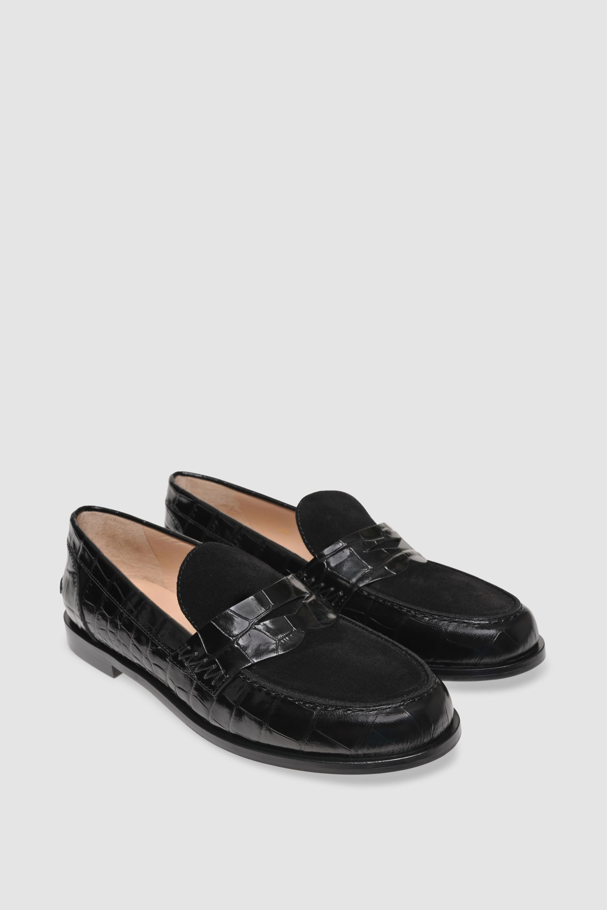 Zara Leather Penny Strap Loafers Loafer 9250 Cocco Stampato Velour Black