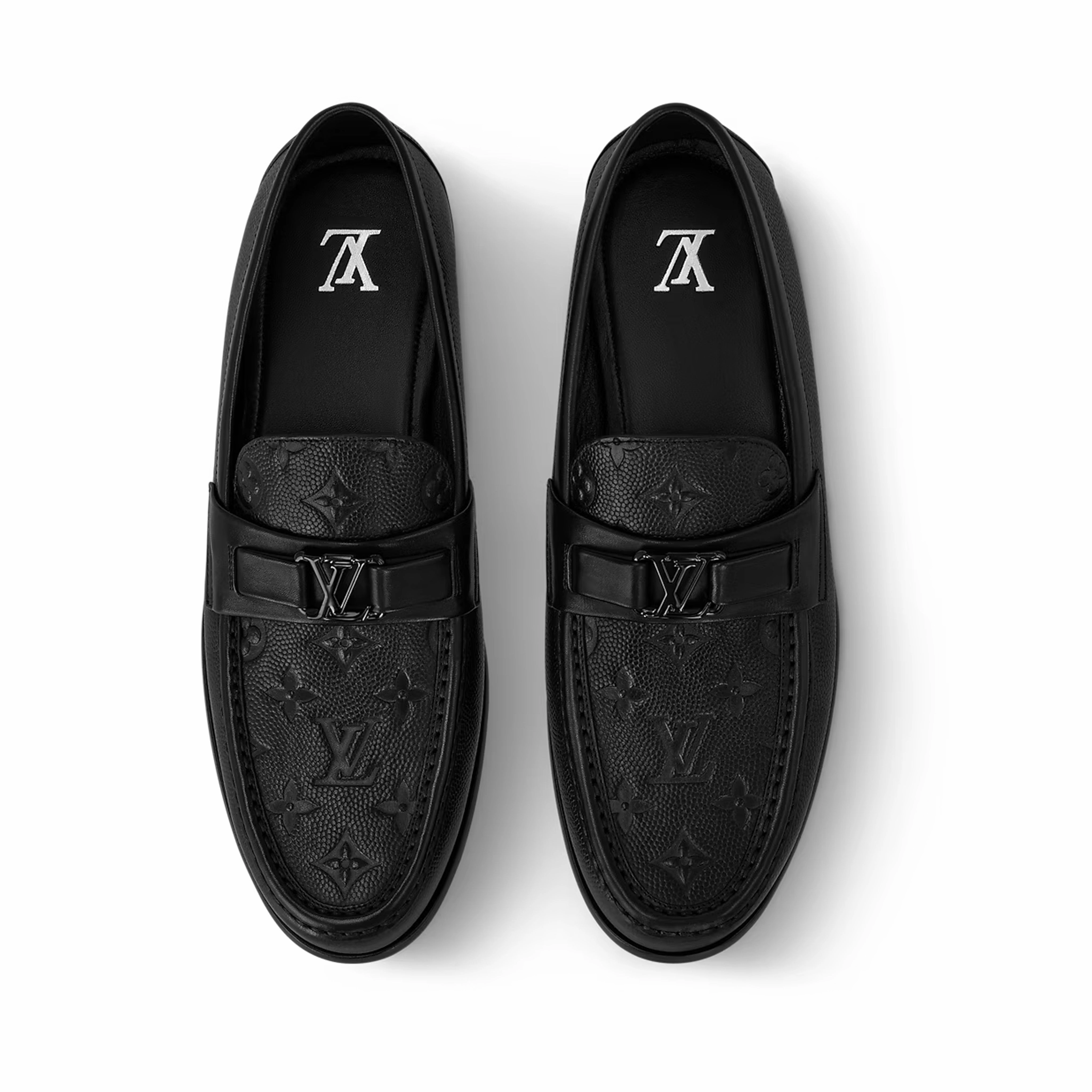 LV Major Loafer Monogram-Embossed Grained Calf Leather Penny Loafers Styling