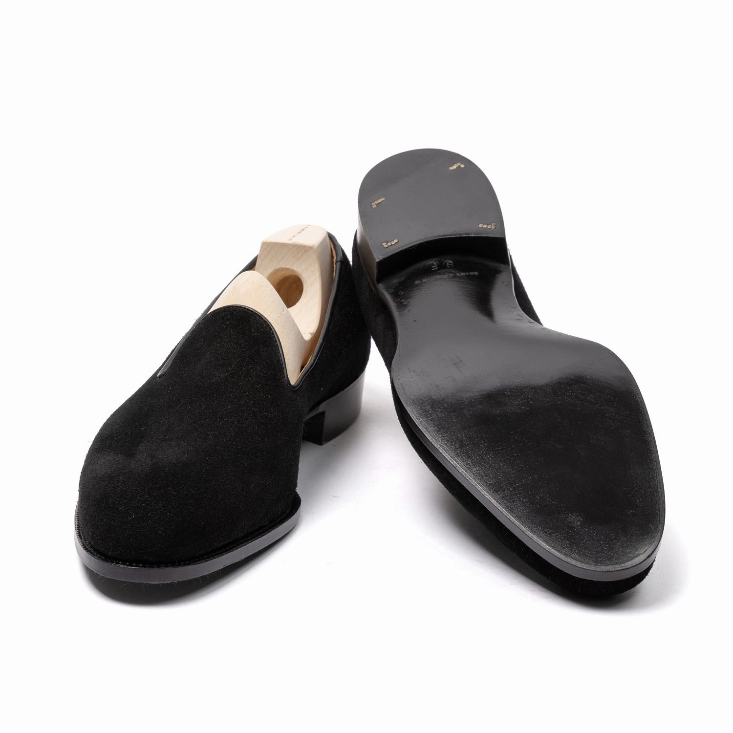 Slim Fit Loafers Loafer "Plain Slip" aus schwarzem Rauhleder - reine Handarbeit