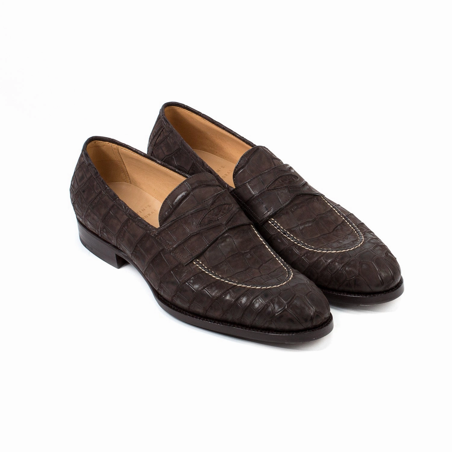 Loafer "Dress Penny" aus dunkelbraunem Croc-Suede - reine Handarbeit Formal Penny Loafers