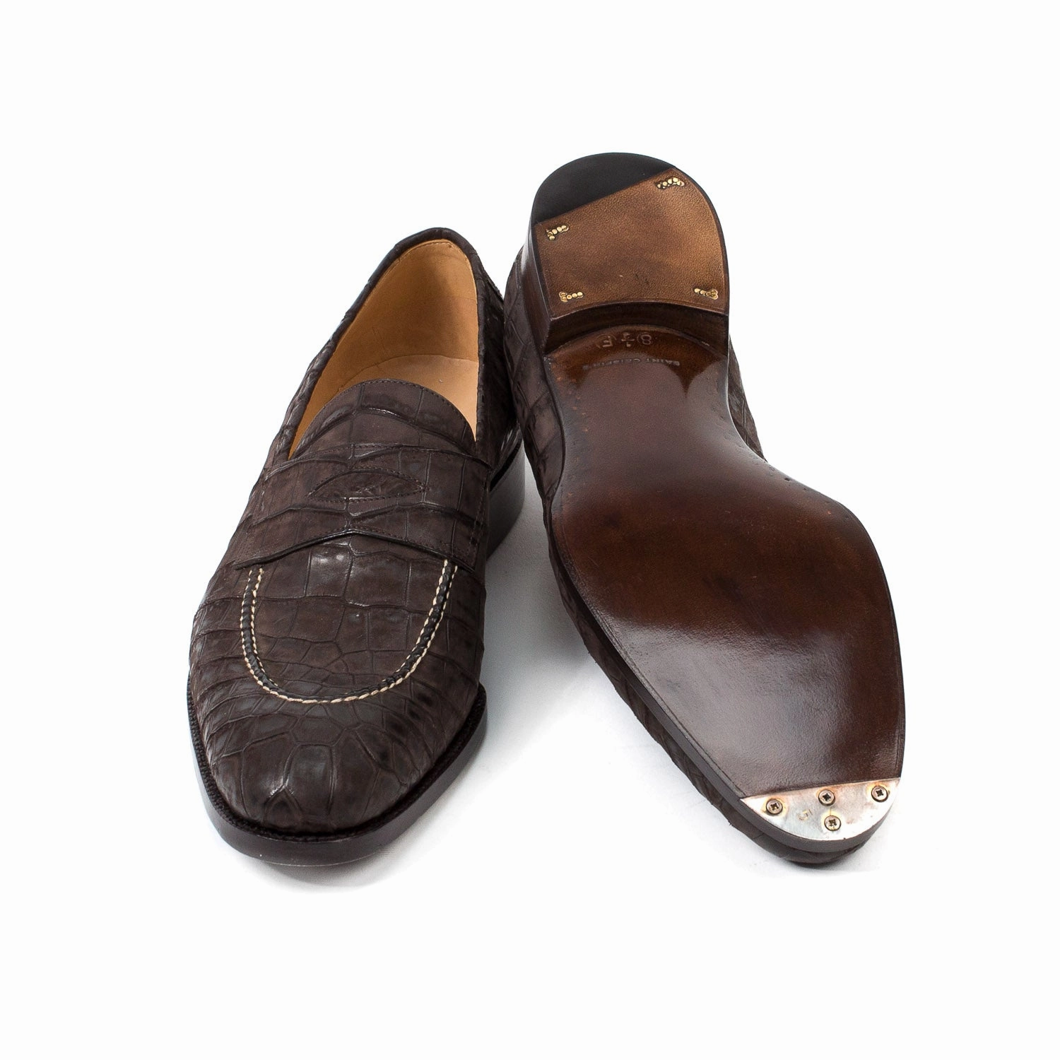 Loafer "Dress Penny" aus dunkelbraunem Croc-Suede - reine Handarbeit Stiletto Loafers